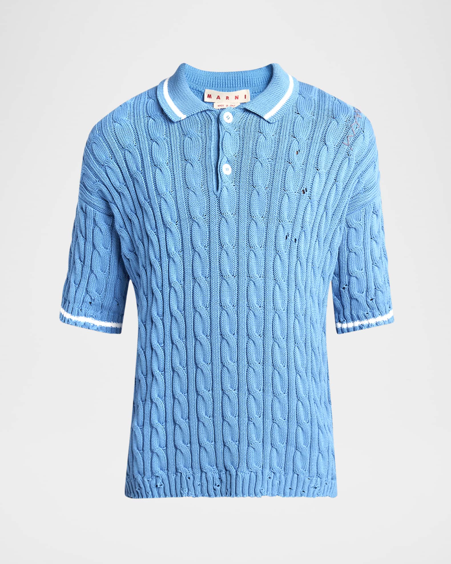 Marni Men's Distressed Cable-Knit Polo Shirt | Neiman Marcus