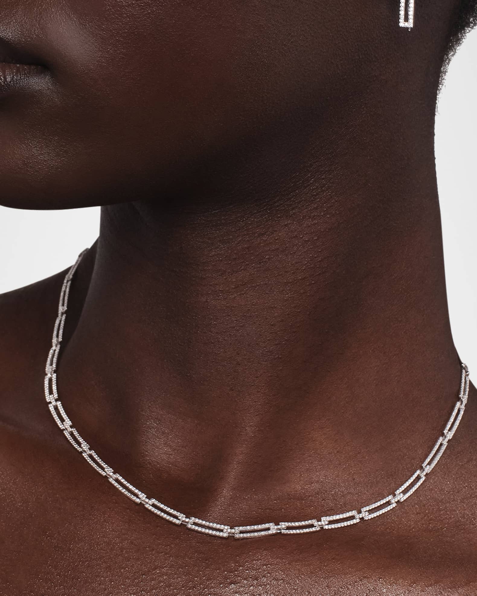 14K White Gold Skinny Tag Link Moveable Choker Necklace with Diamonds 1