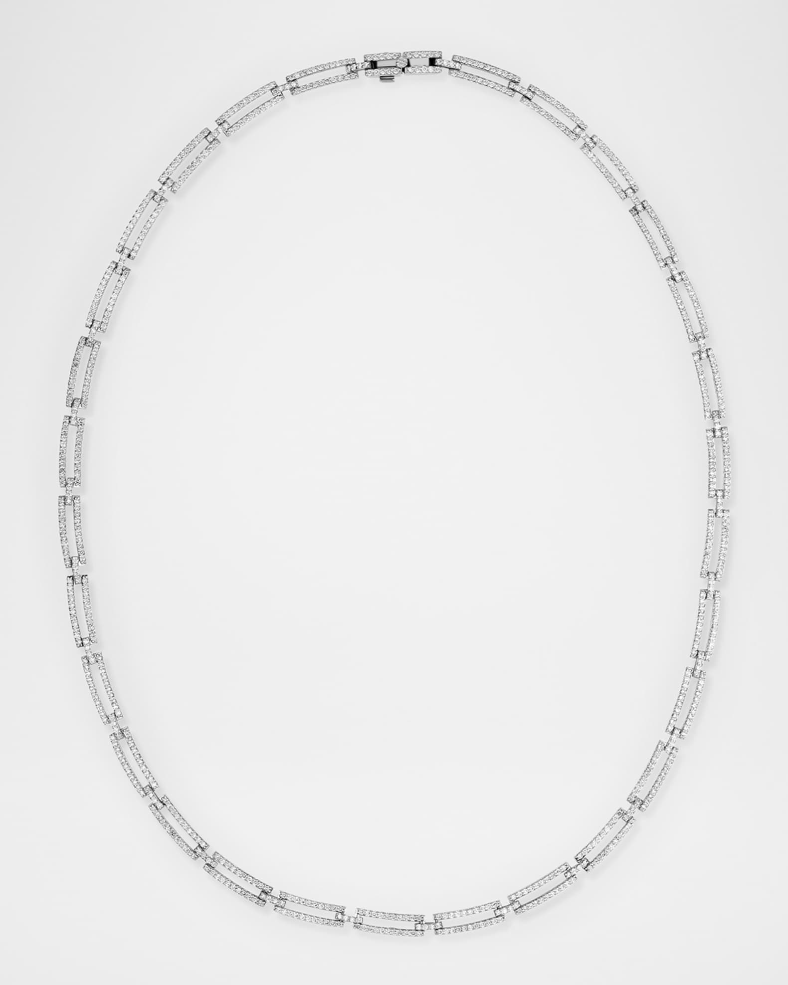 14K White Gold Skinny Tag Link Moveable Choker Necklace with Diamonds 0