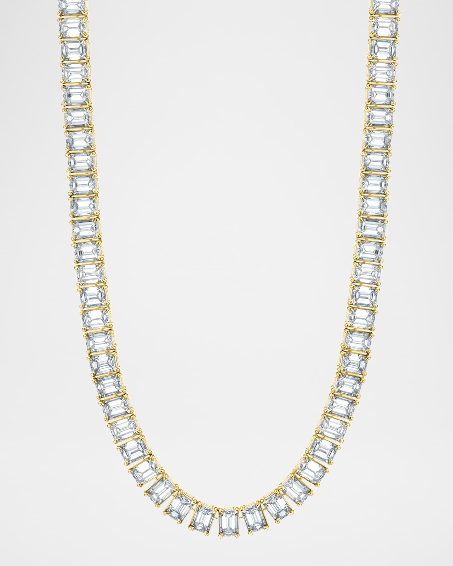 18K Gold North-South Emerald-Cut Prong-Set Diamond Tennis Necklace, 16"L, 42.80tcw 0