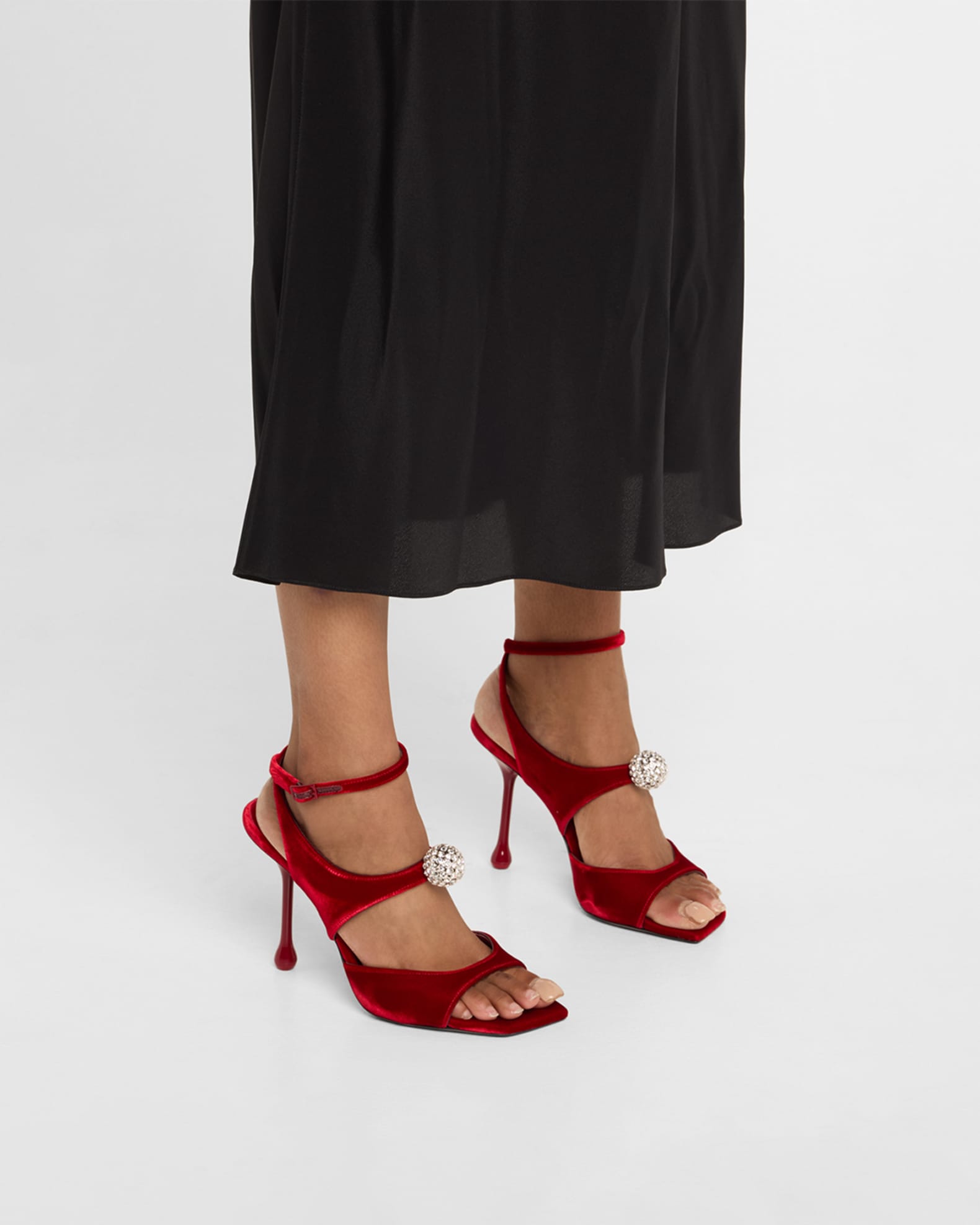 Crystal Velvet Ankle-Strap Sandals