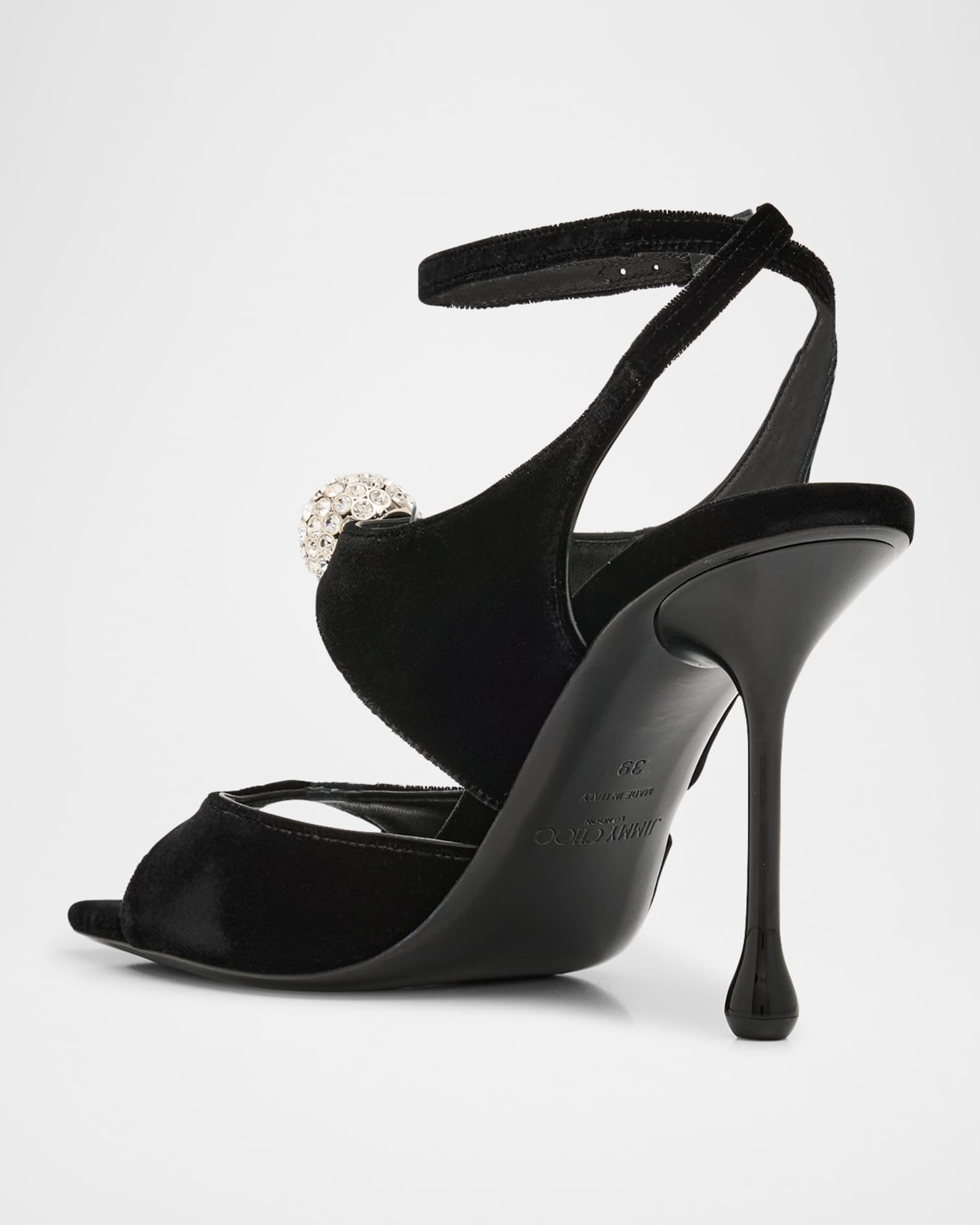品質検査済 Jimmy Choo Sandals Ankle-Strap Dual-Band Velvet Crystal Orb 靴