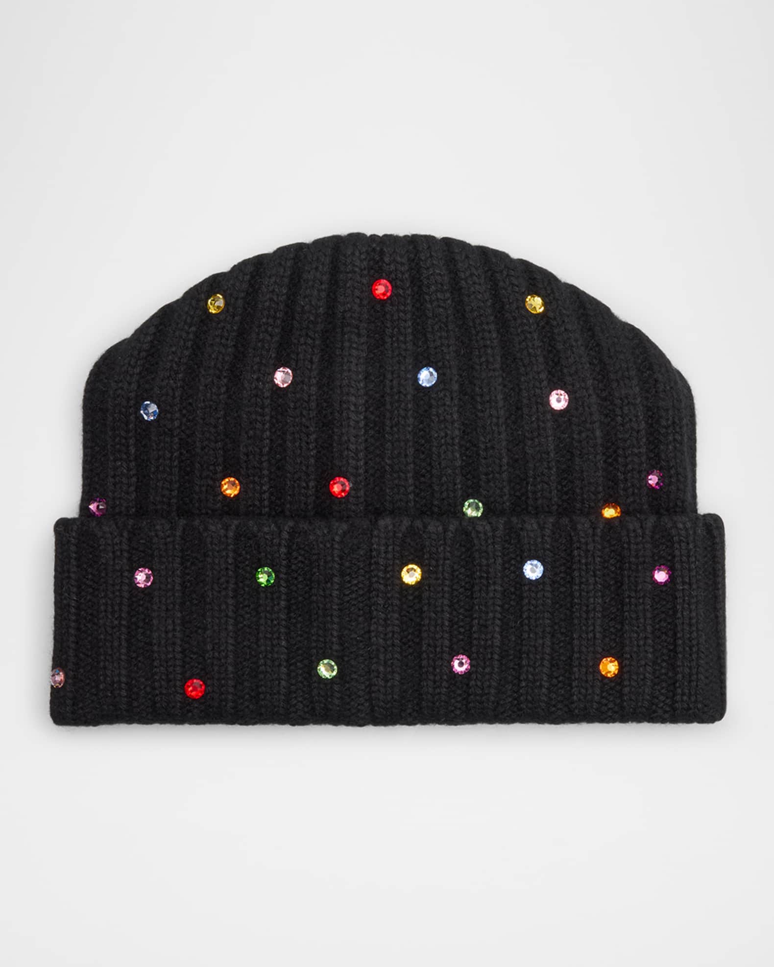 Ribbed Cashmere Crystal Beanie