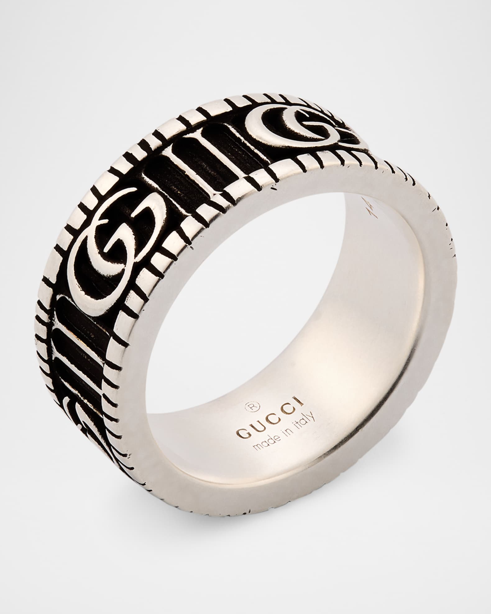 Gucci Men's GG Marmont Band Ring in Aged Silver, 8mm | Neiman Marcus