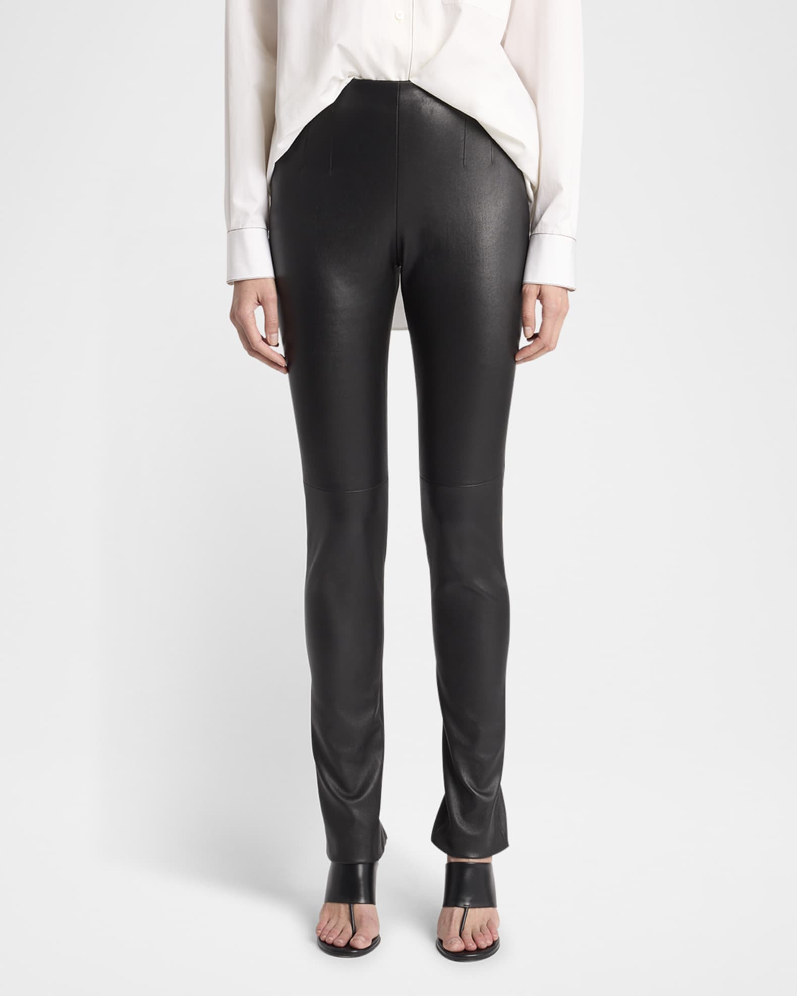 The Row Lakun Leather Skinny Leg Slit Hem Pants Black Women s 4 Pants Shorts Leather Faux Leather Pants