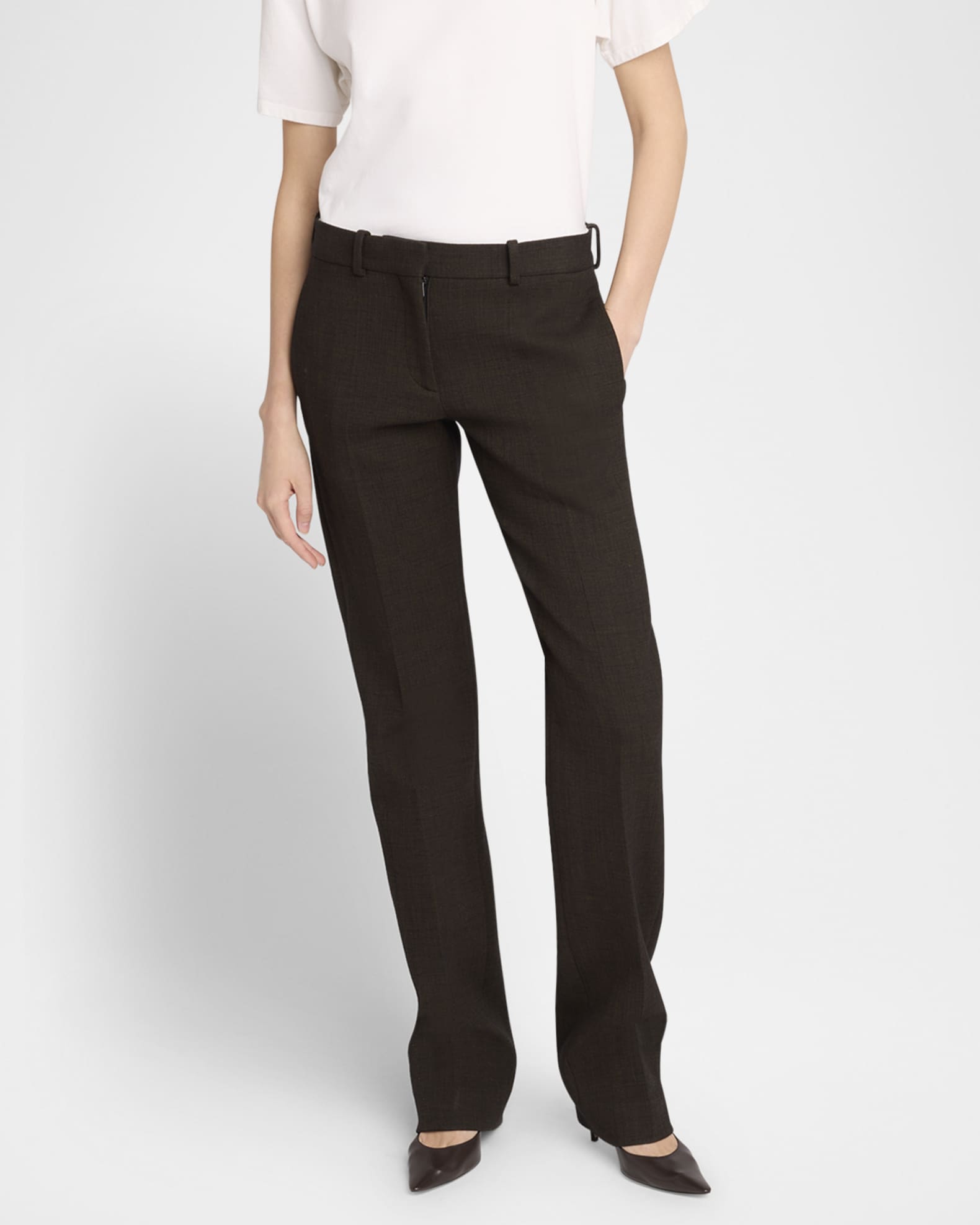 THE ROW Selvie Mid-Rise Straight-Leg Crepe Pants | Neiman Marcus