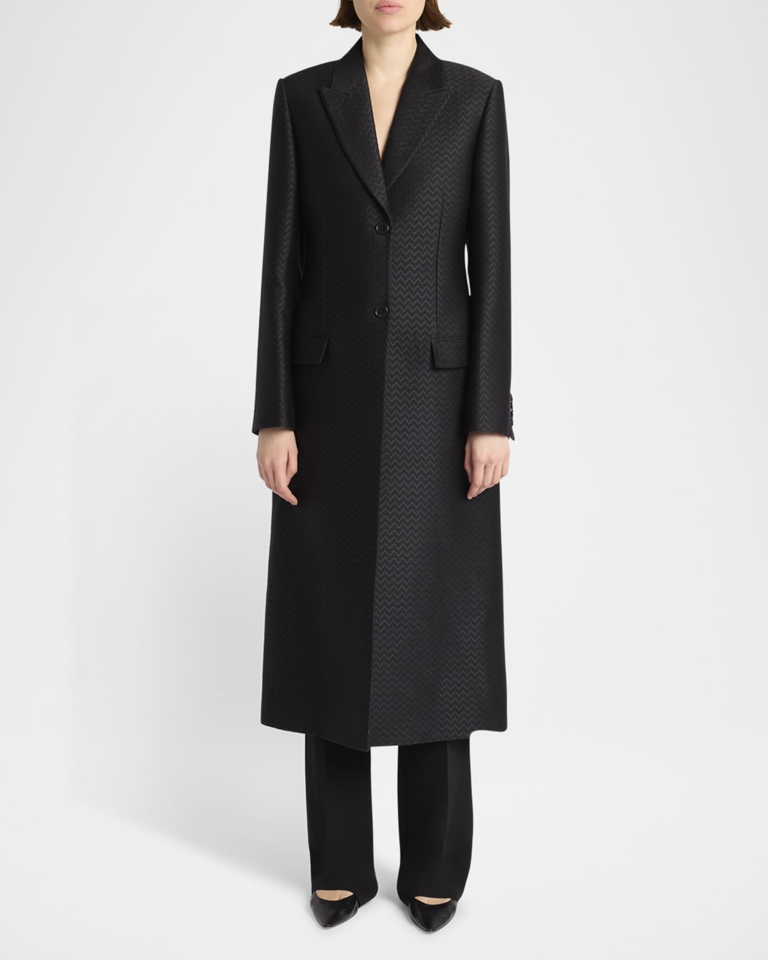 Drusille Chevron Jacquard Single-Breasted Long Coat 1