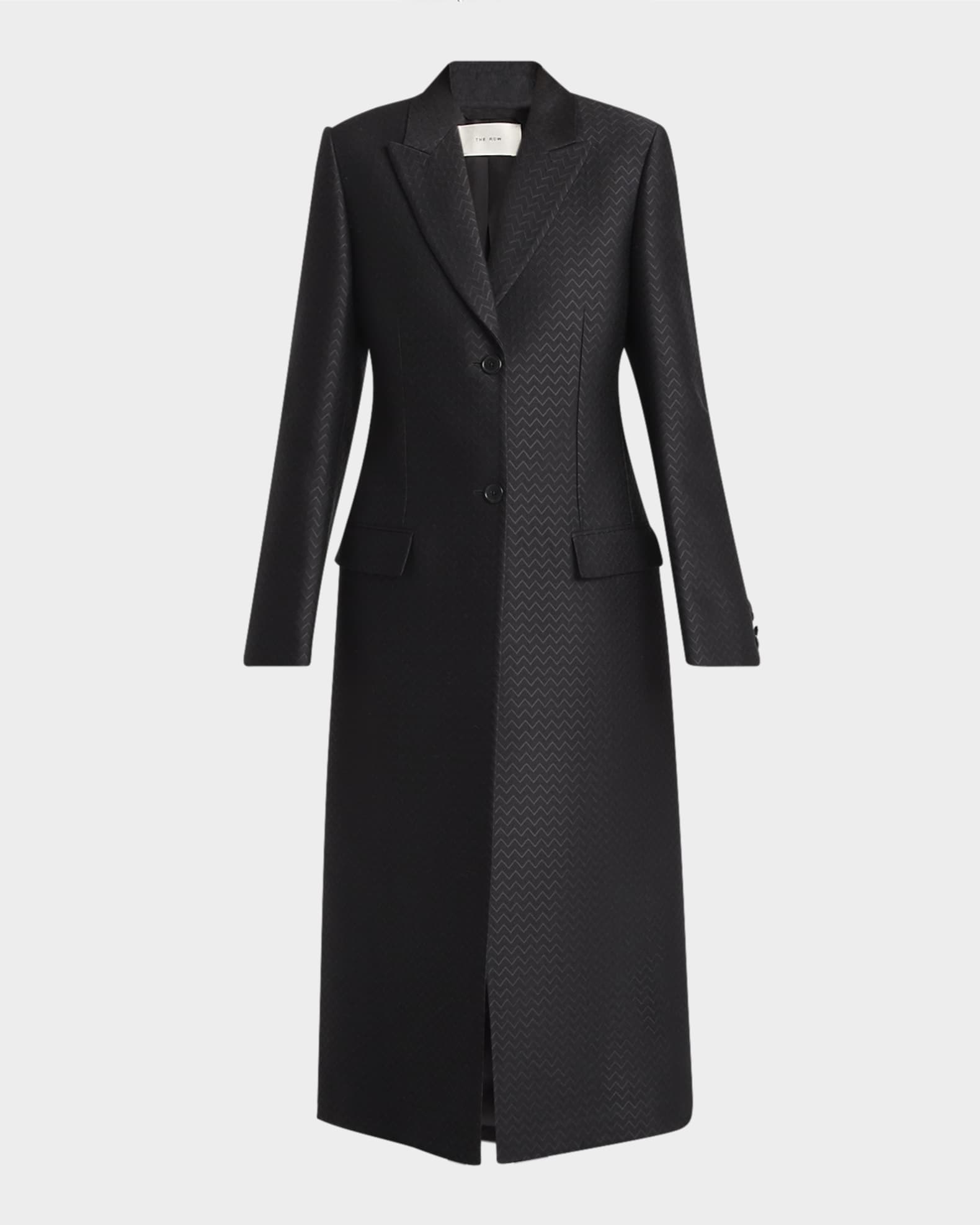 Drusille Chevron Jacquard Single-Breasted Long Coat 0
