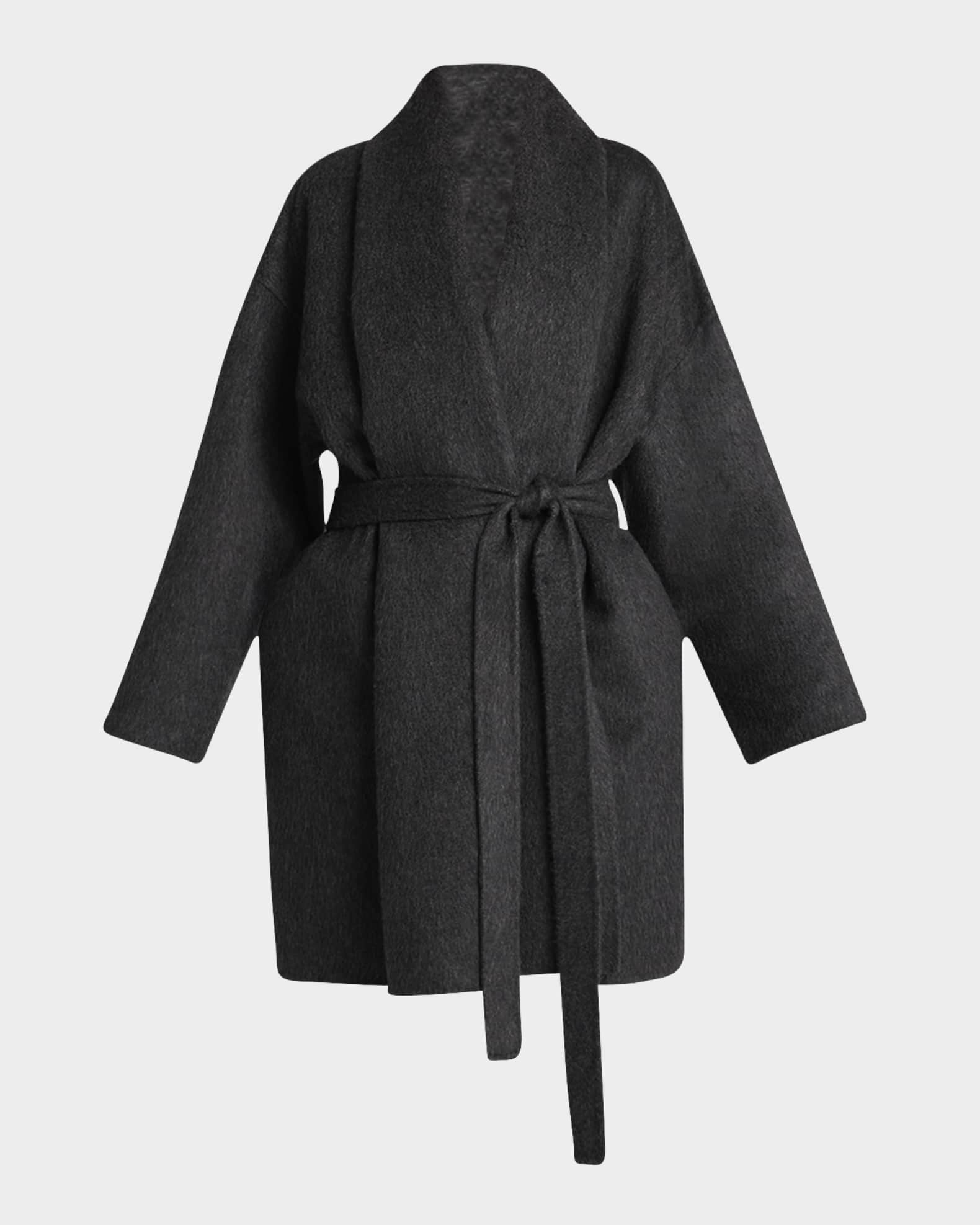 The Row Timor Brushed Cashmere Silk Belted Wrap Coat Park Grey