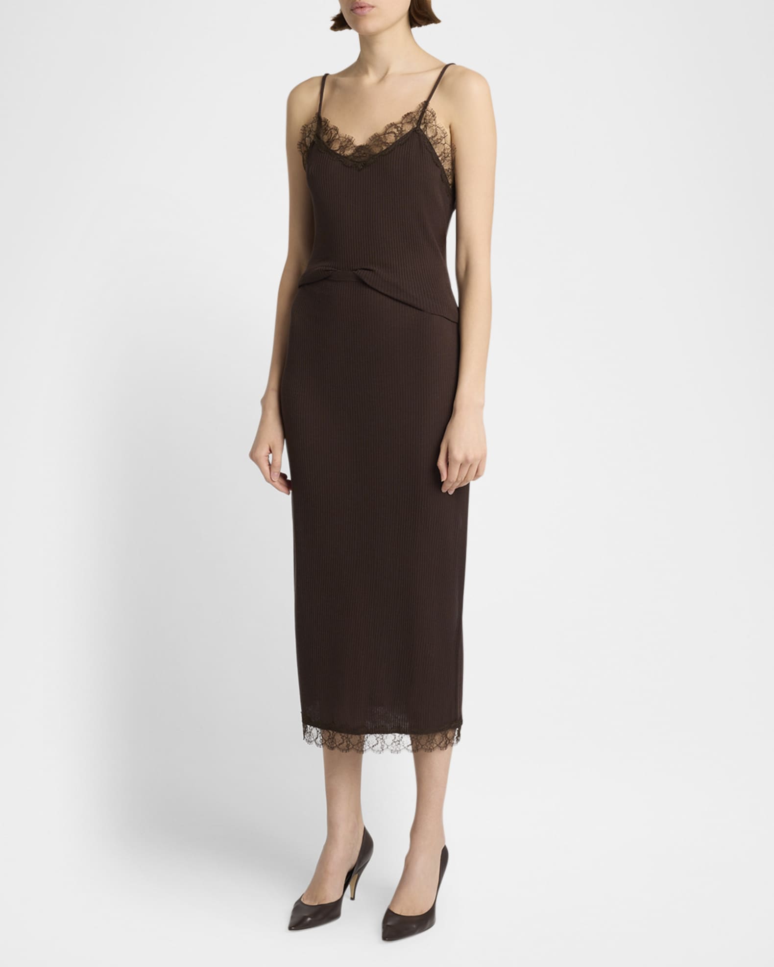 THE ROW Ikee Lace-Trim Rib Tank Top | Neiman Marcus THE ROW Ikee Lace-Trim Rib Tank Top | Neiman Marcus