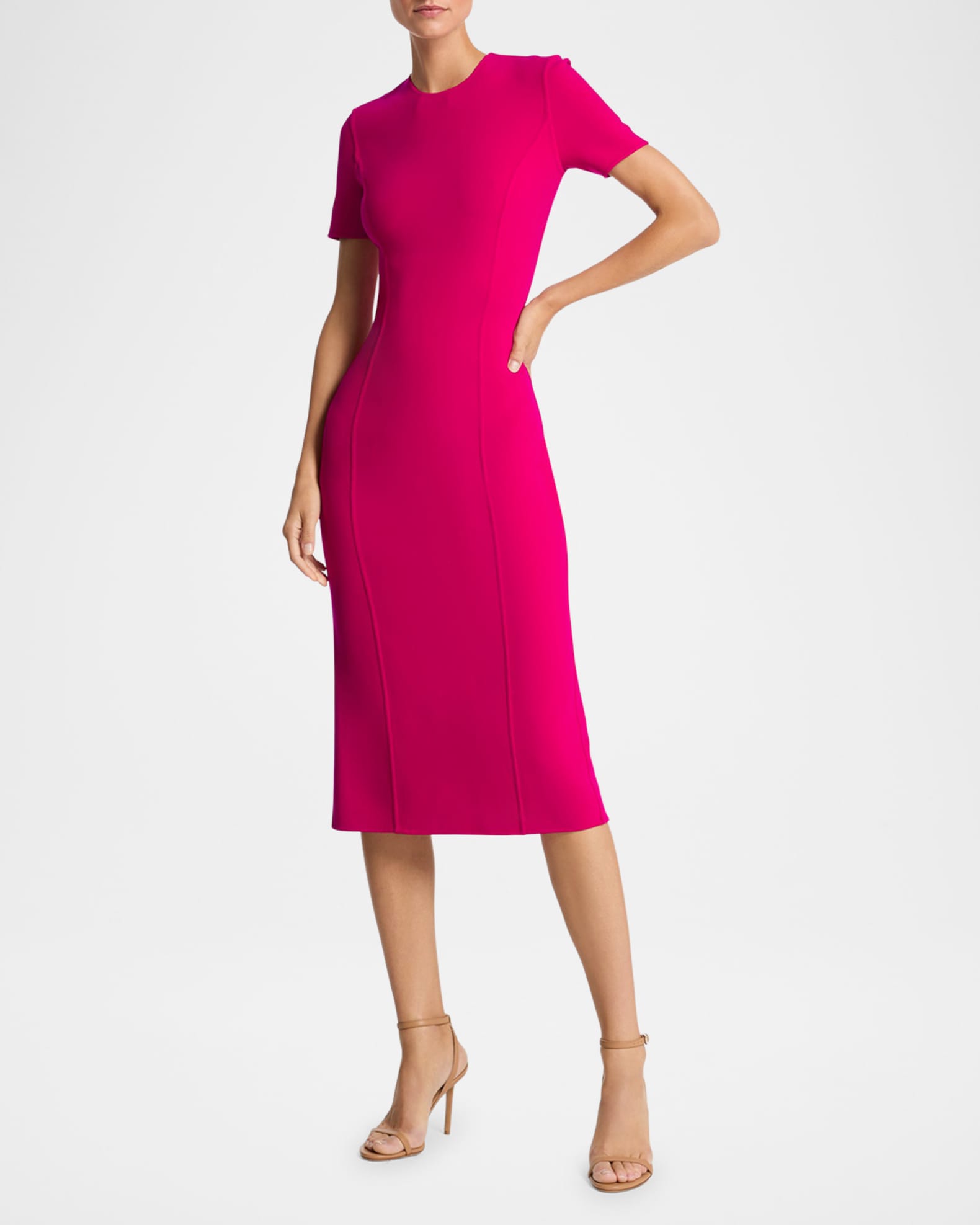 【SALE★国内発送】  Short-Sleeve Sheath Dress Michael Kors Collection Short-Sleeve Midi Sheath Dress