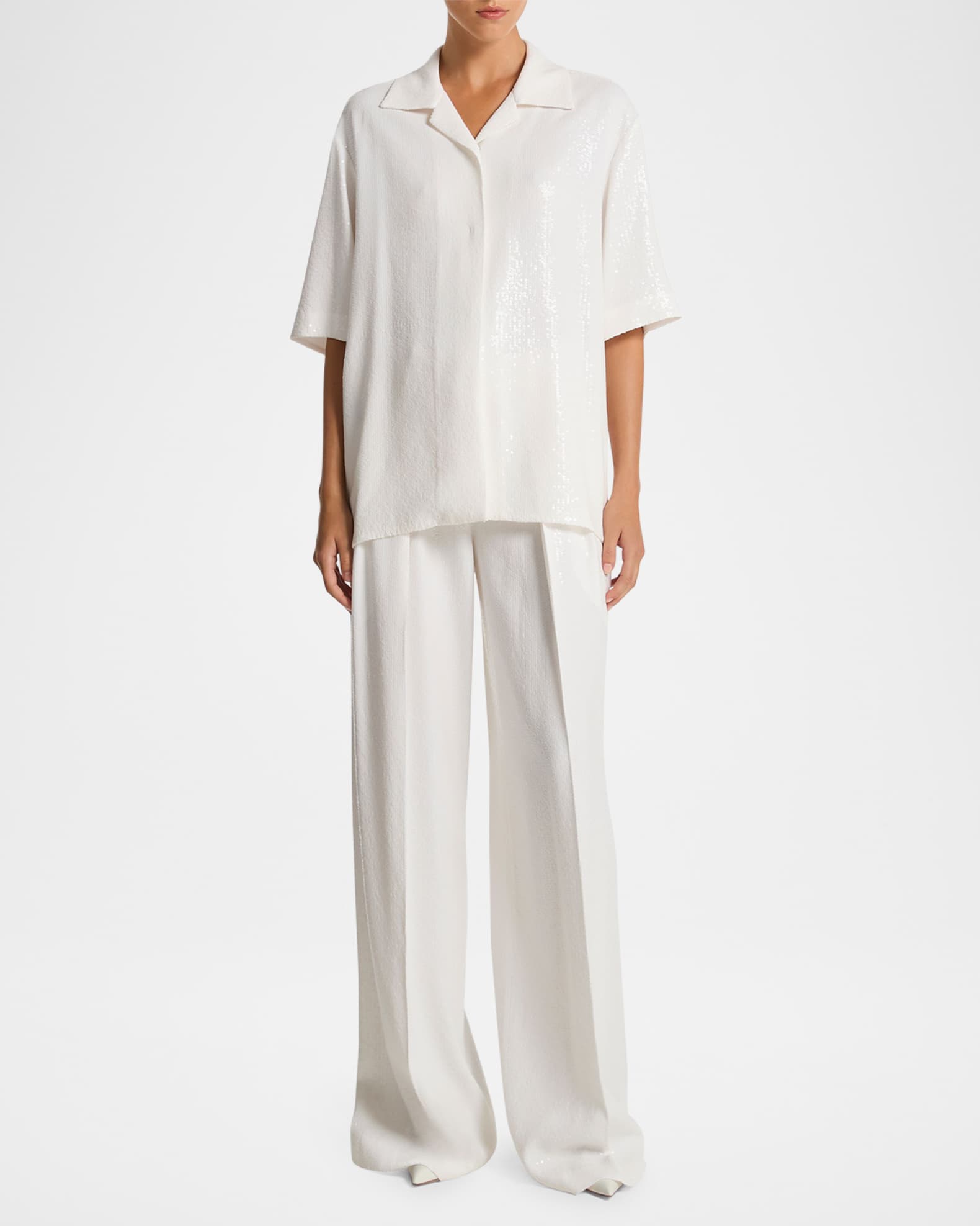 Sequined Short Sleeve Button Up Top 1