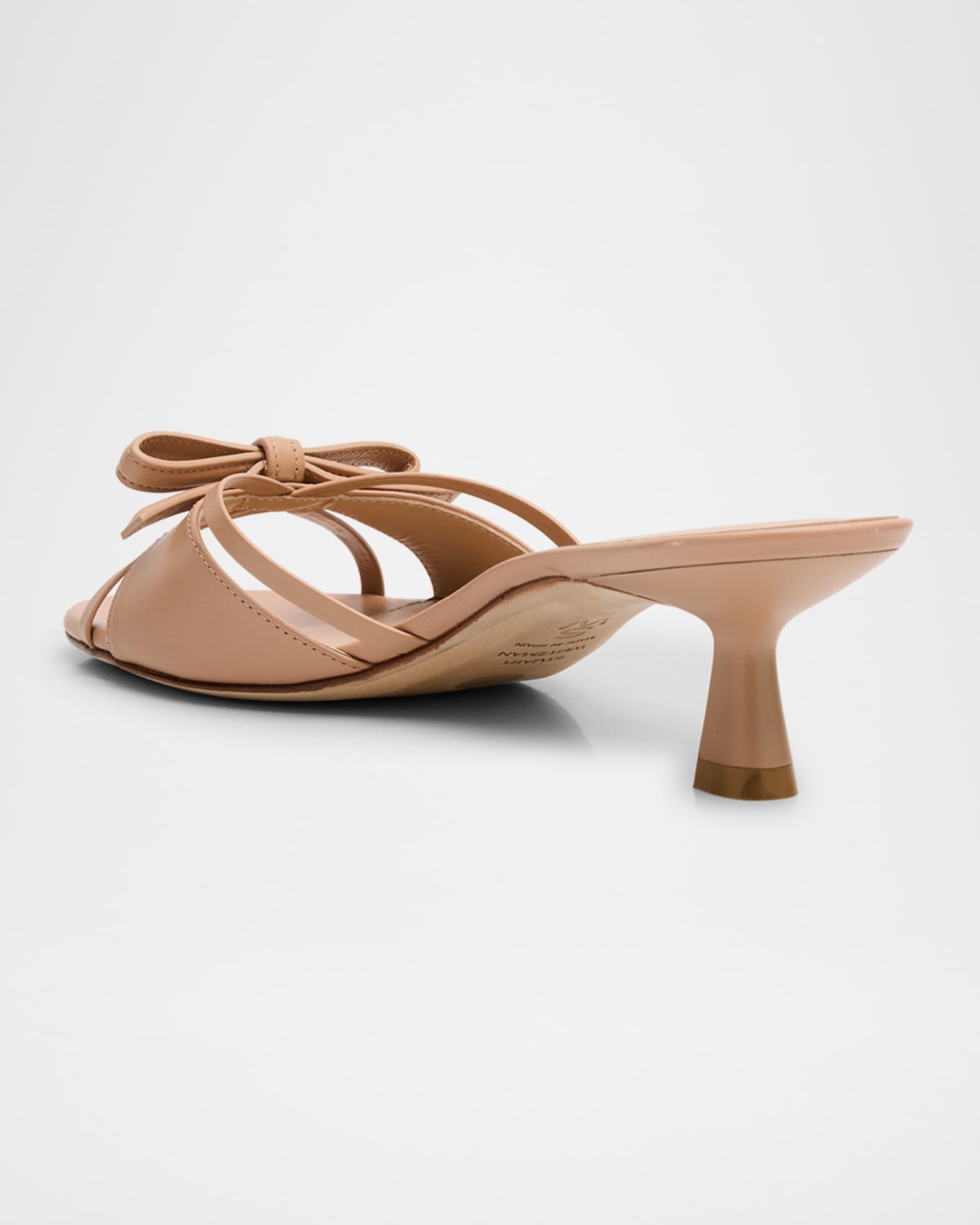 Stuart Weitzman Felicity Leather Bow Kitten-Heel Mules