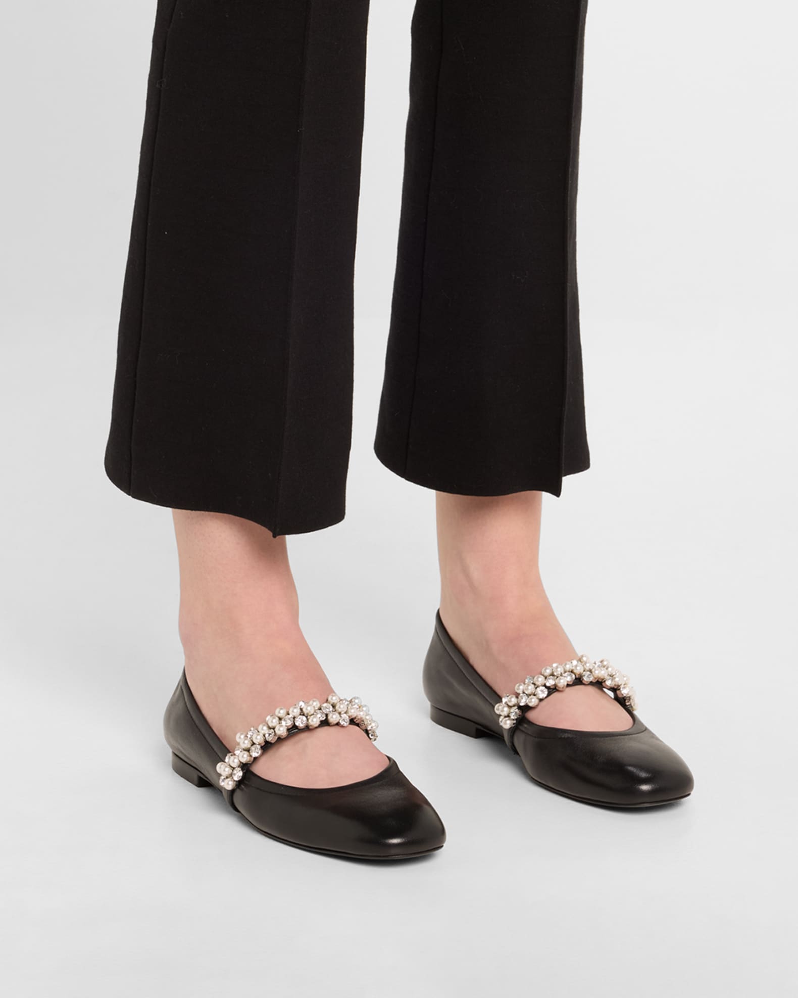 Poppy Leather Embellished Mary Jane Ballerina Flats 1