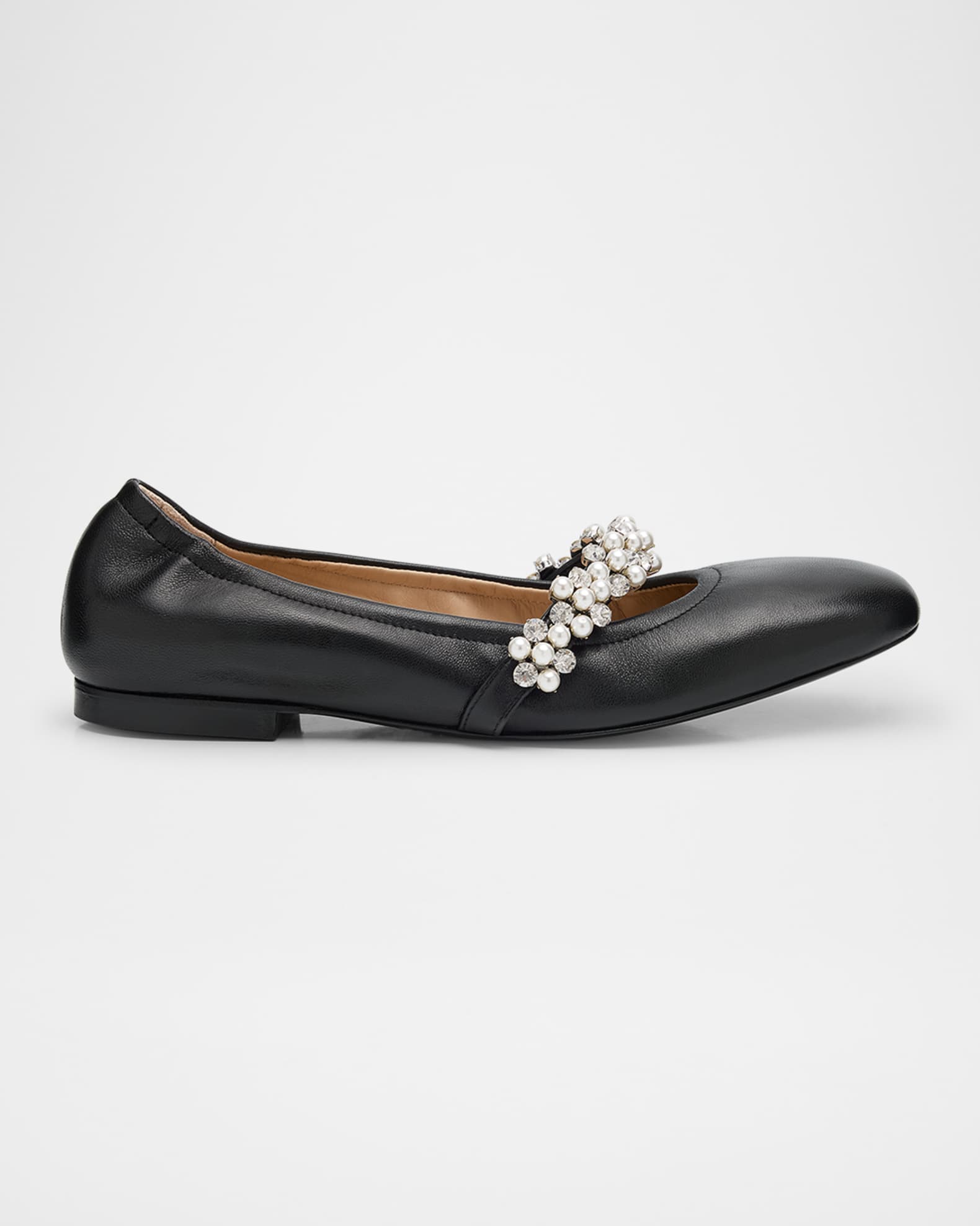 Poppy Leather Embellished Mary Jane Ballerina Flats 0