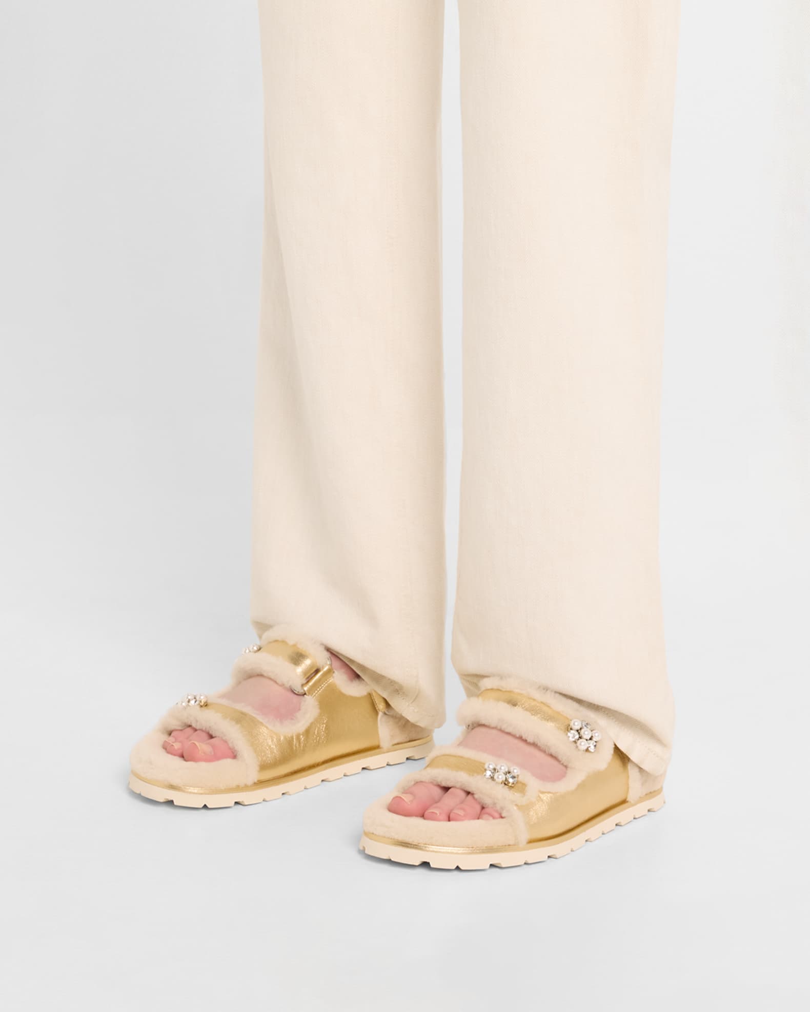 数量限定価格!! Stuart Sandals Sport Shearling Metallic Wynter Weitzman 靴