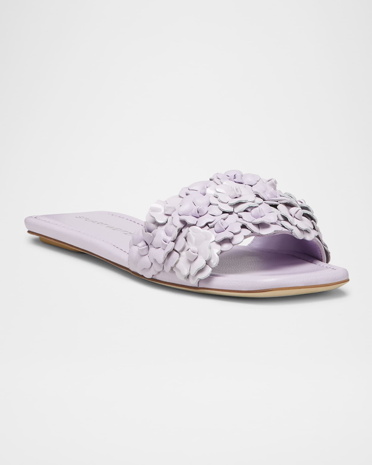 サンダル・ミュール Stuart Weitzman MEADOWFLATSLIDE Sandals Ciabatta Bianca Con Stuart Weitzman Meadow Flower Leather Slides | Neiman Marcus