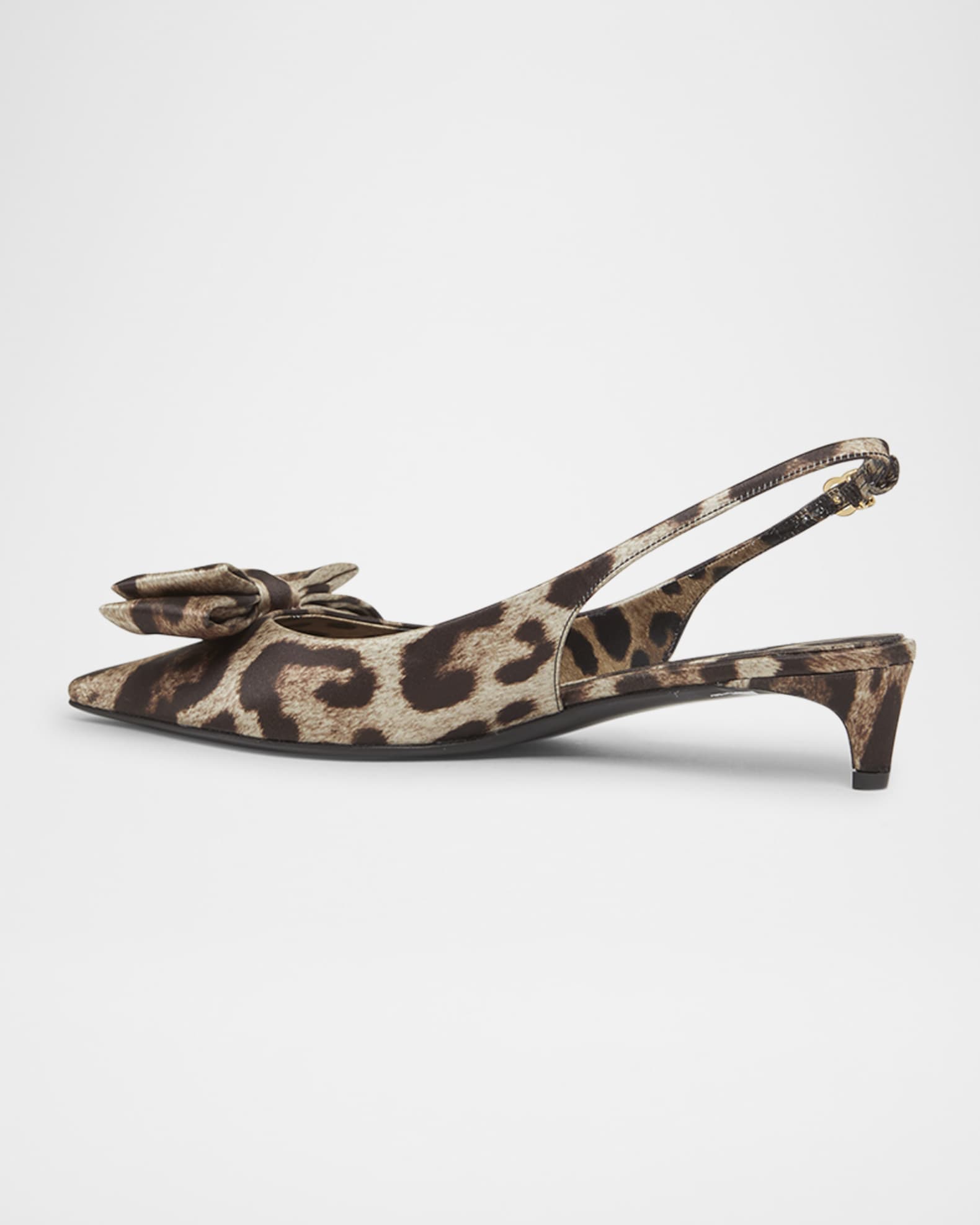 Leopard Satin Bow Slingback Pumps