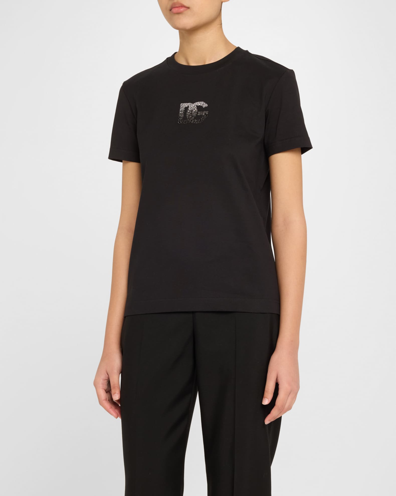 【正規品】【希少】 DOLCE&GABBANA キラキラスタッズロゴTシャツ Dolce & Gabbana - Girls Black Rhinestone T-Shirt