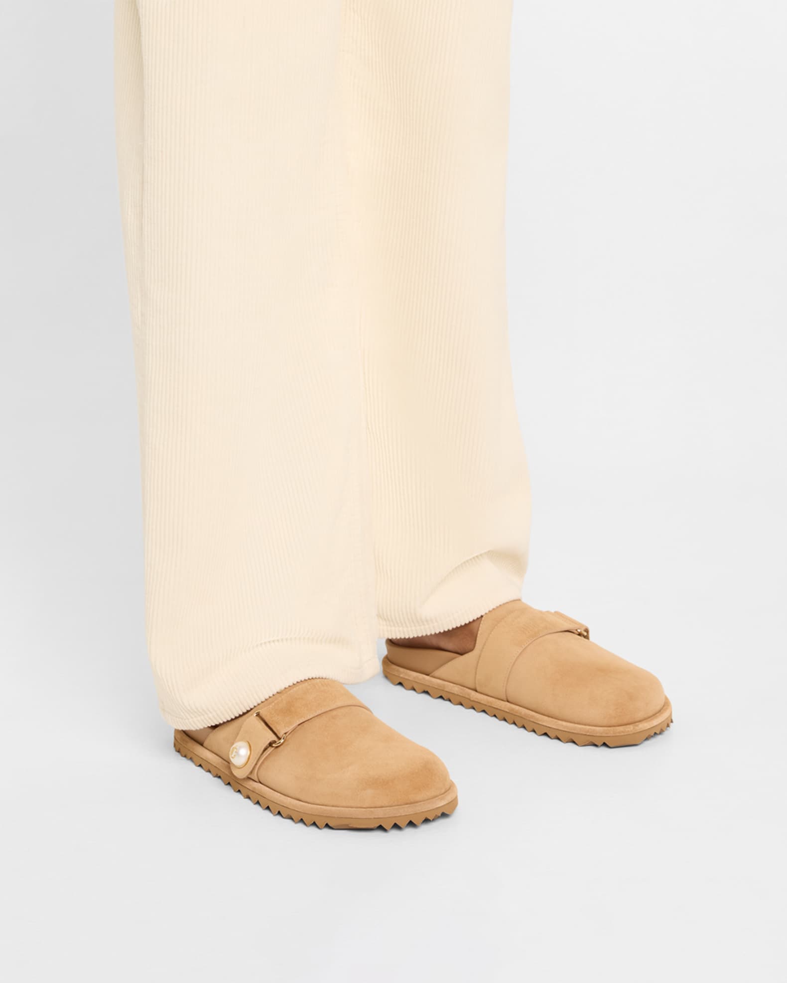 Jimmy Choo Fayence Suede Pearly Buckle Mules | Neiman Marcus