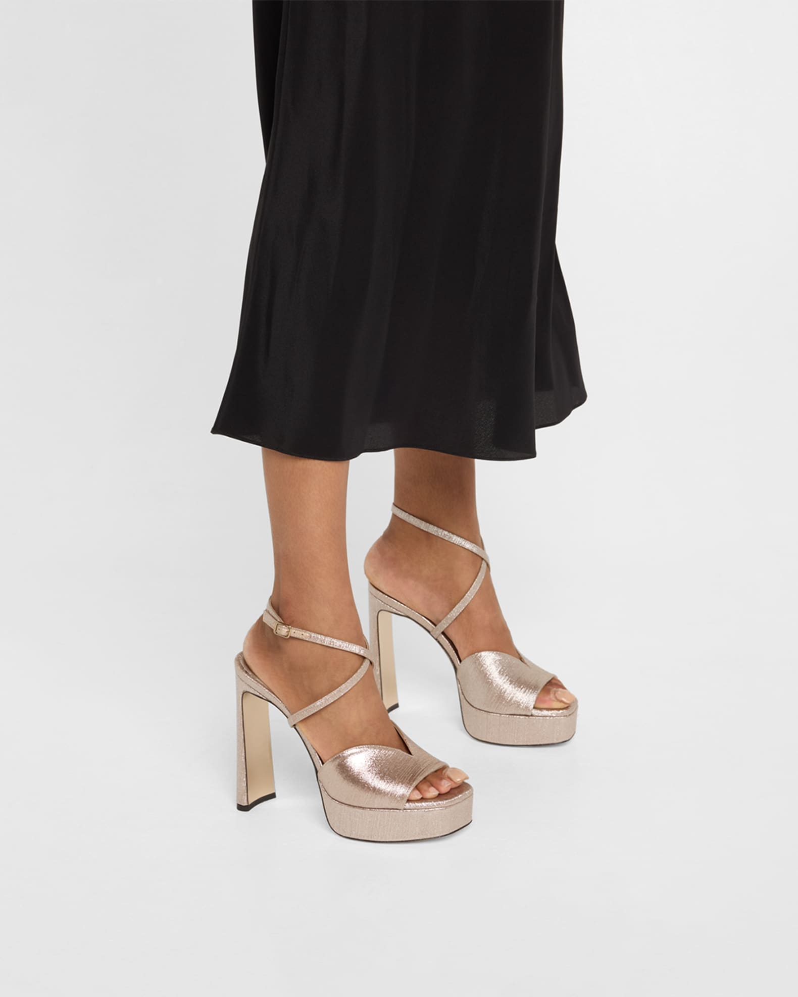 Jimmy Choo Karli Glitter Ankle-Strap Platform Sandals Jimmy Choo Karli Glitter Ankle-Strap Platform Sandals