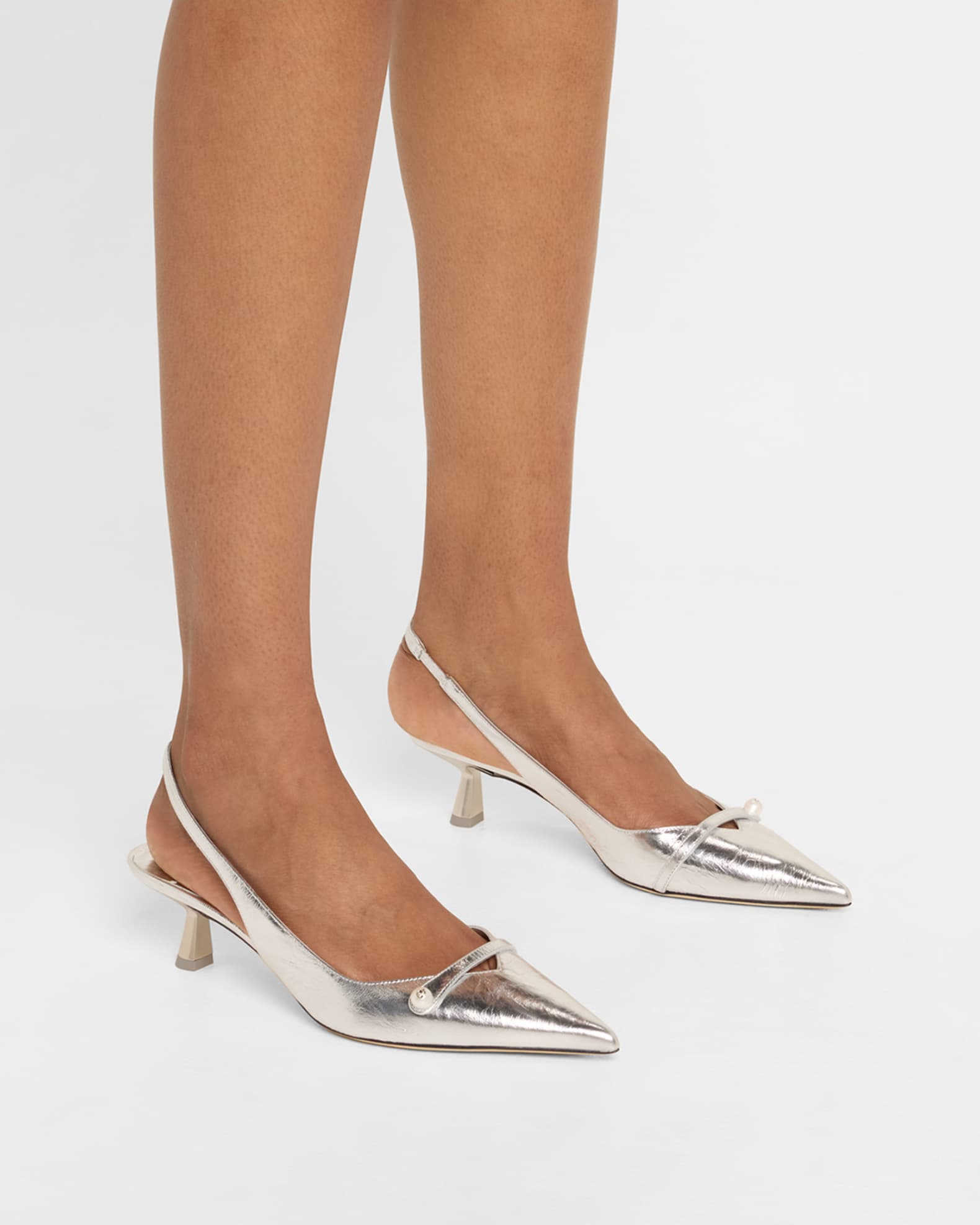 Amita Metallic Pearly-Strap Slingback Pumps 1