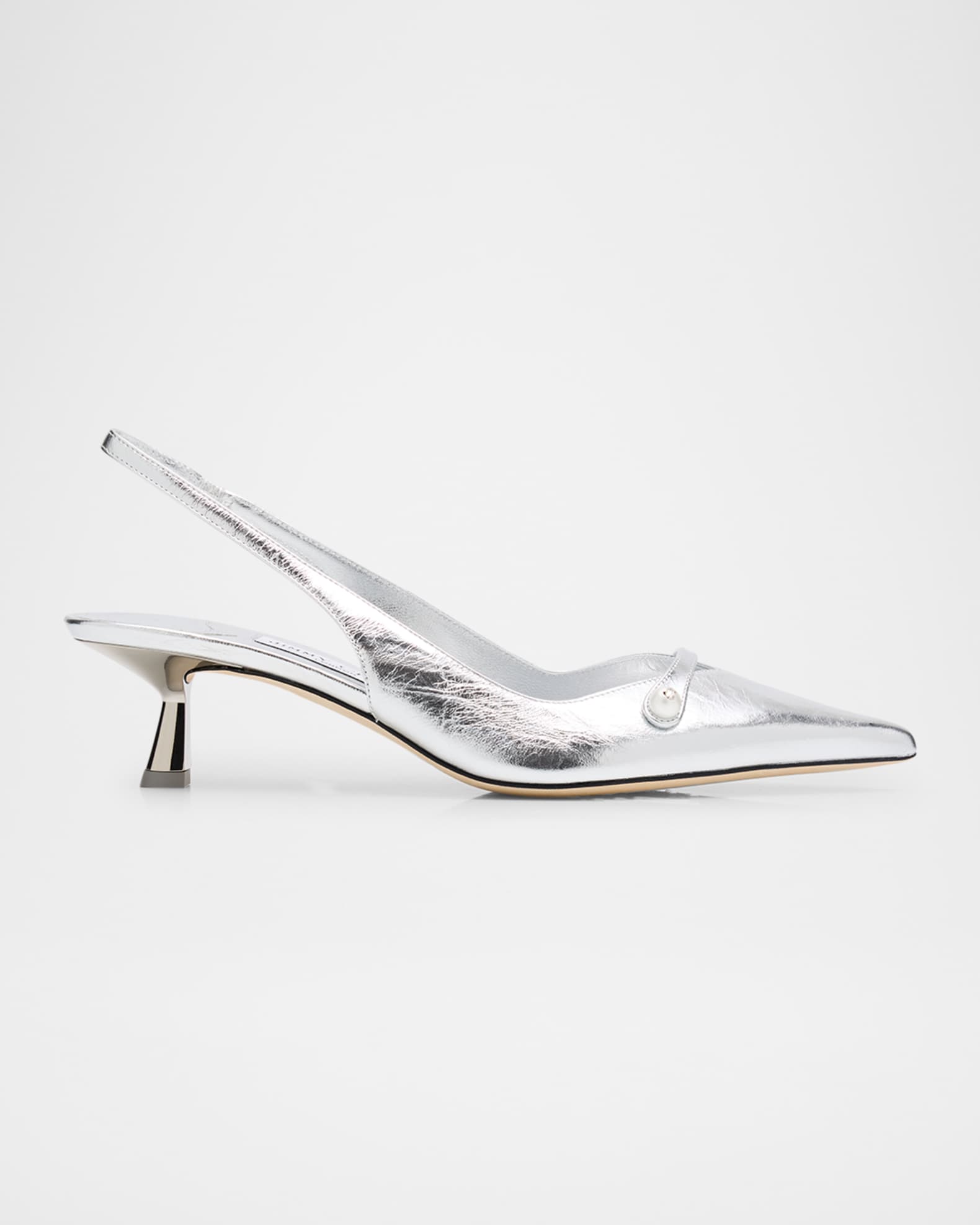 Amita Metallic Pearly-Strap Slingback Pumps 0