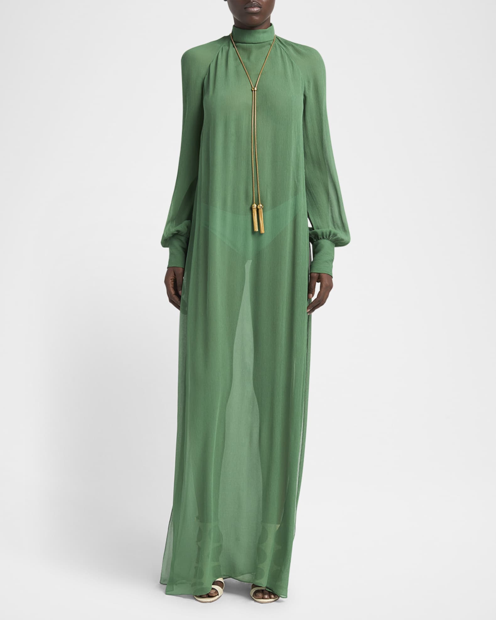 Silk Crepon Mock-Neck Long Tunic 1