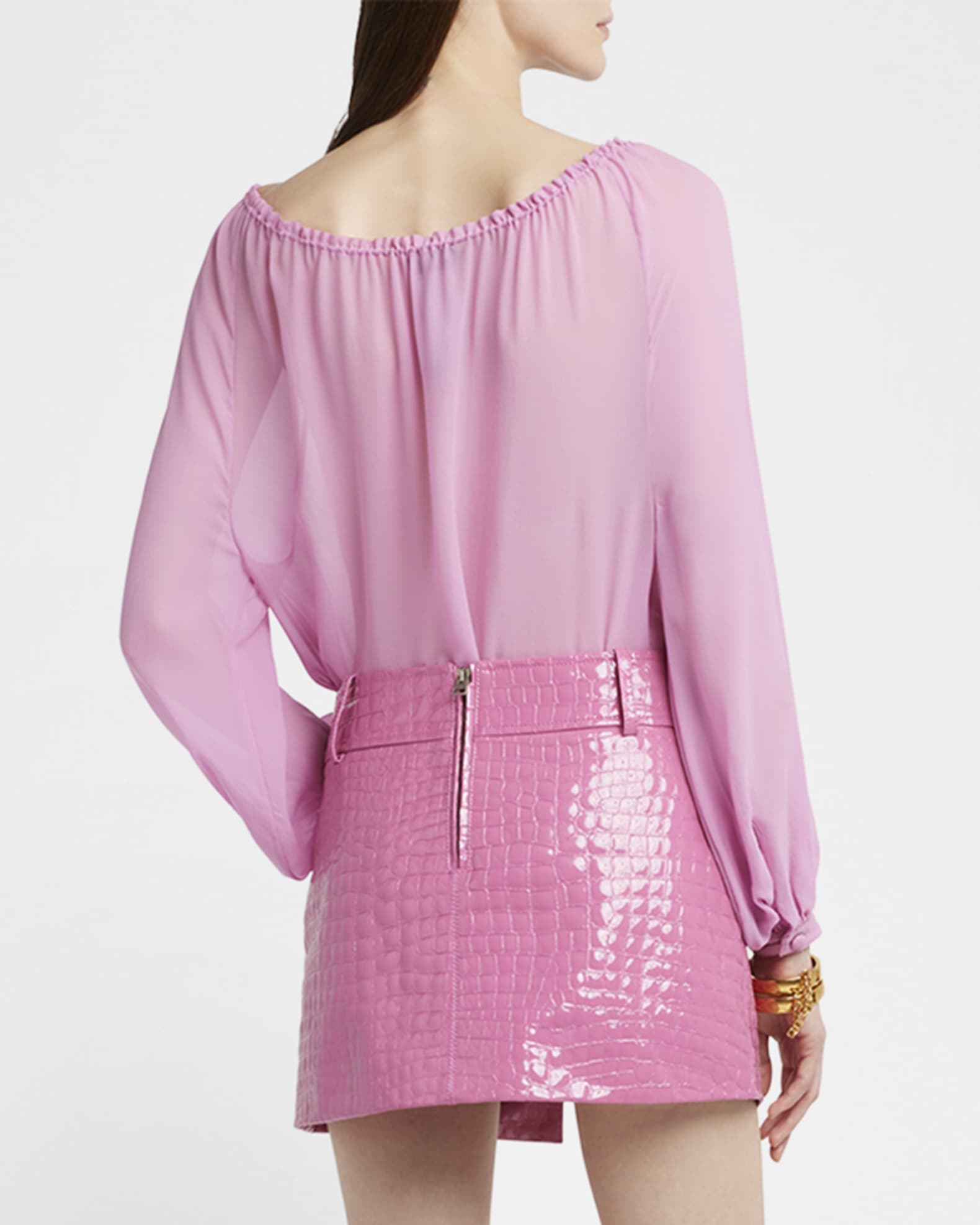 TOM FORD Long-Sleeve Drawstring Silk Georgette Blouse