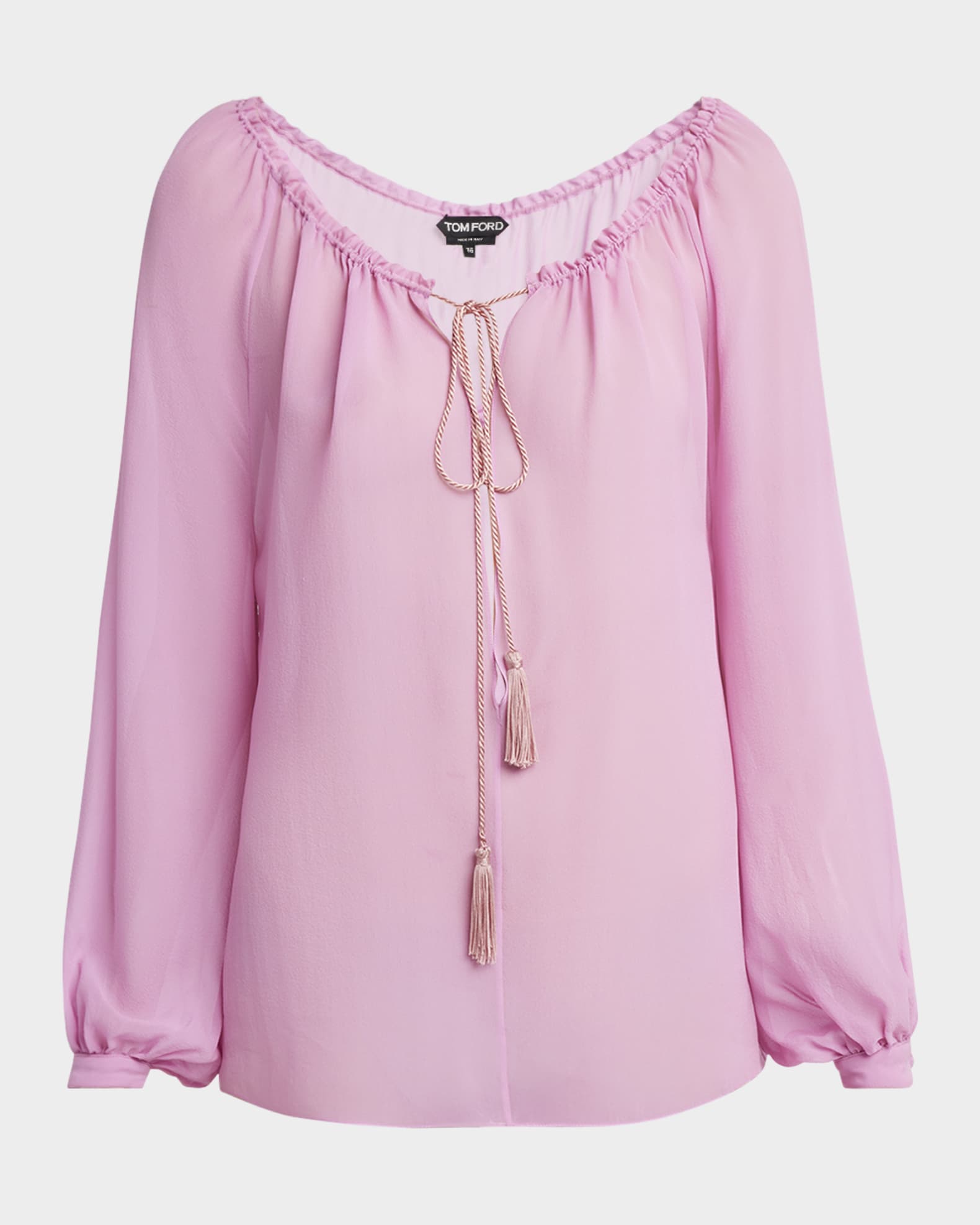 【関税＆送料込み】Tom Ford Twill Blouse TOM FORD Long-Sleeve Drawstring Silk Georgette Blouse
