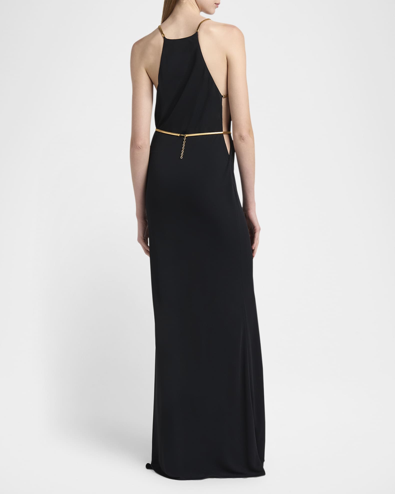 TOM FORD Chain Cutout Sable Jersey Halter Evening Dress Neiman Marcus