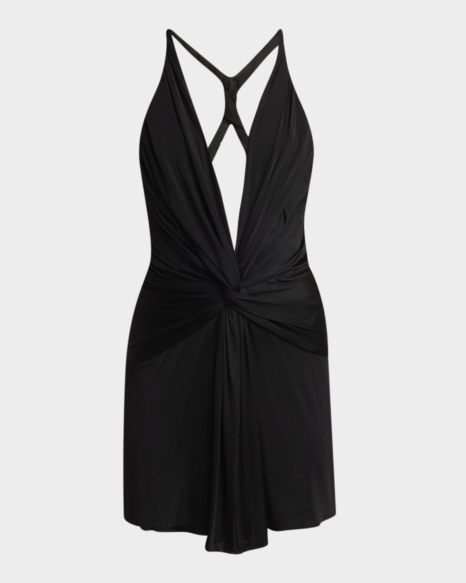 Twisted Viscose Stretch Jersey Backless Mini Dress 0