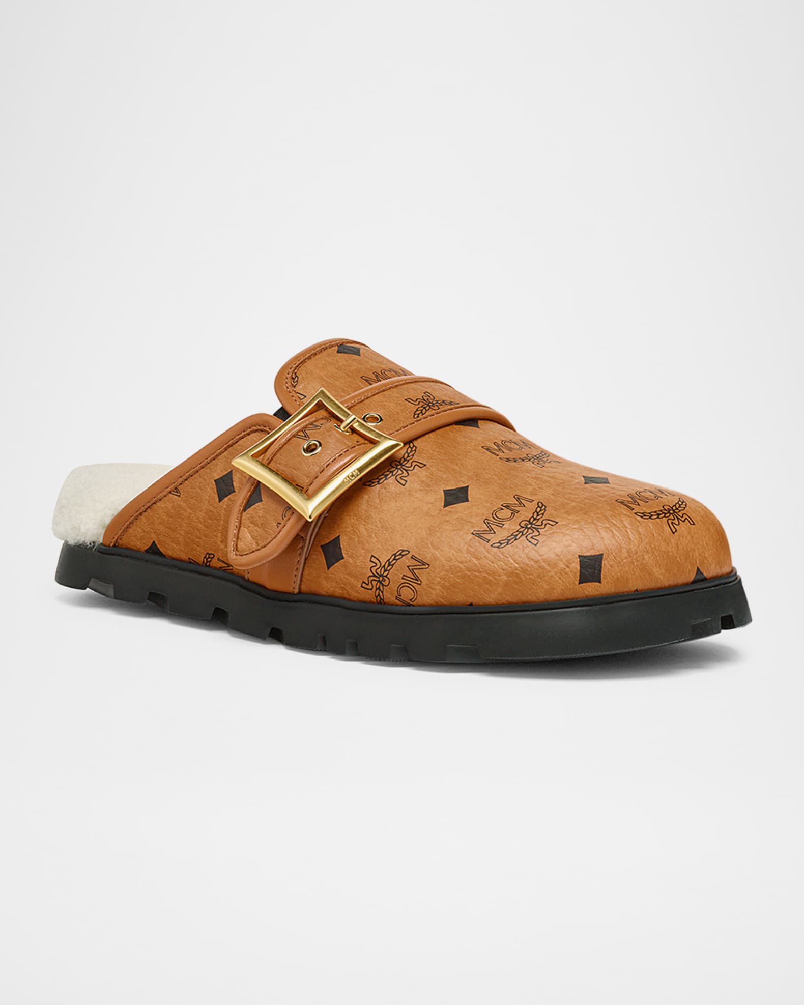 Men's Visetos Leather and Shearling Mules 1