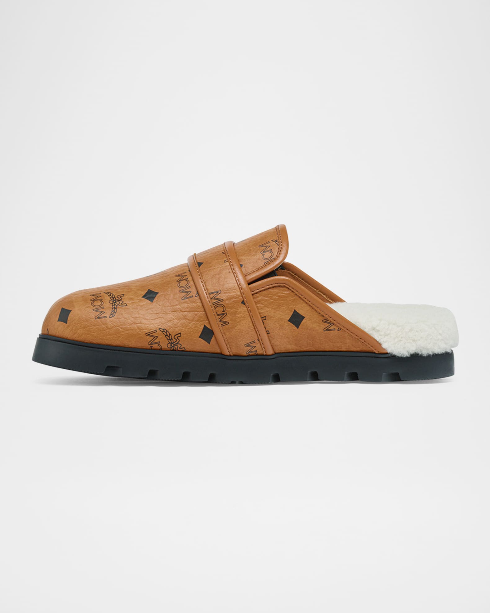 Men's Visetos Leather and Shearling Mules 0