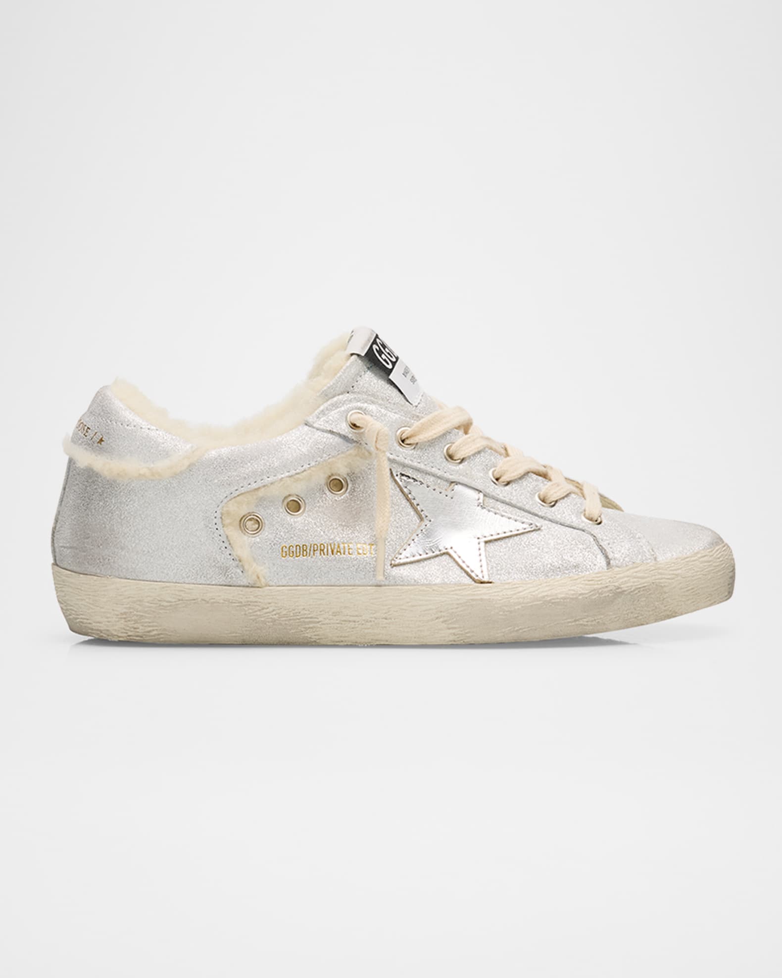 Women's Super-Star Sabot in white leather and shearling