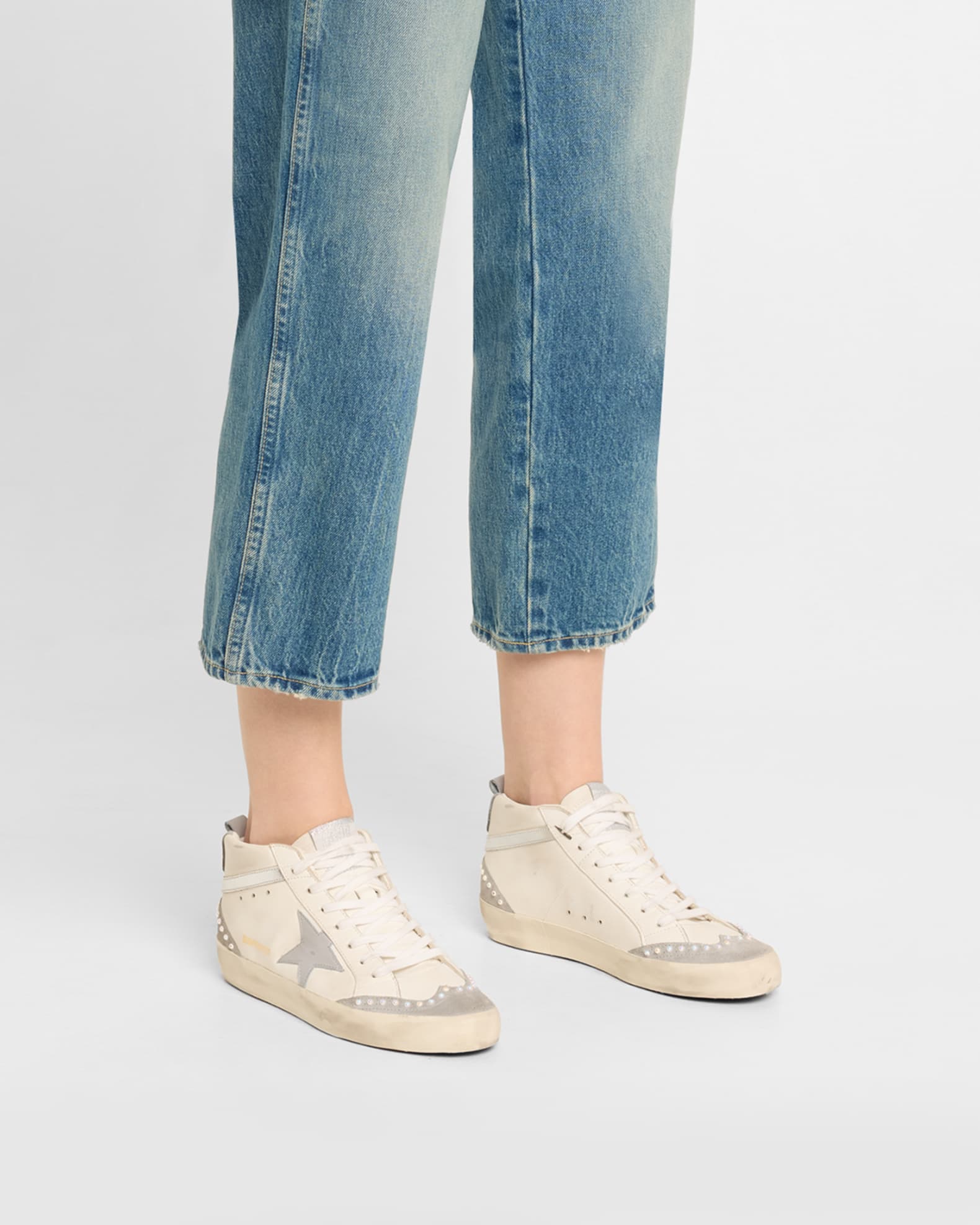 Midstar Mixed Leather Pearly Mid-Top Sneakers 1