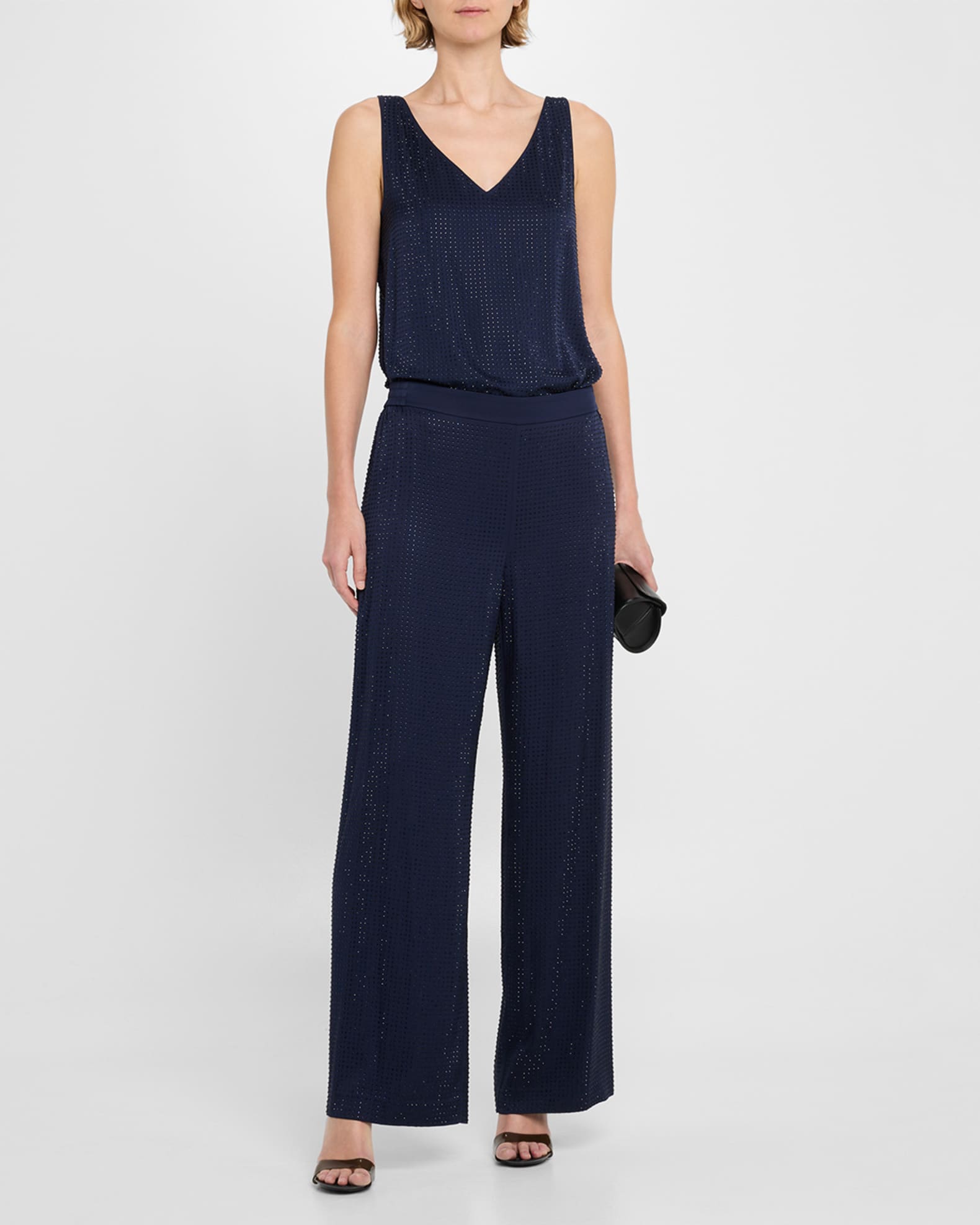 Davi & Dani Rhinestone Drawstring Wide Leg Pants
