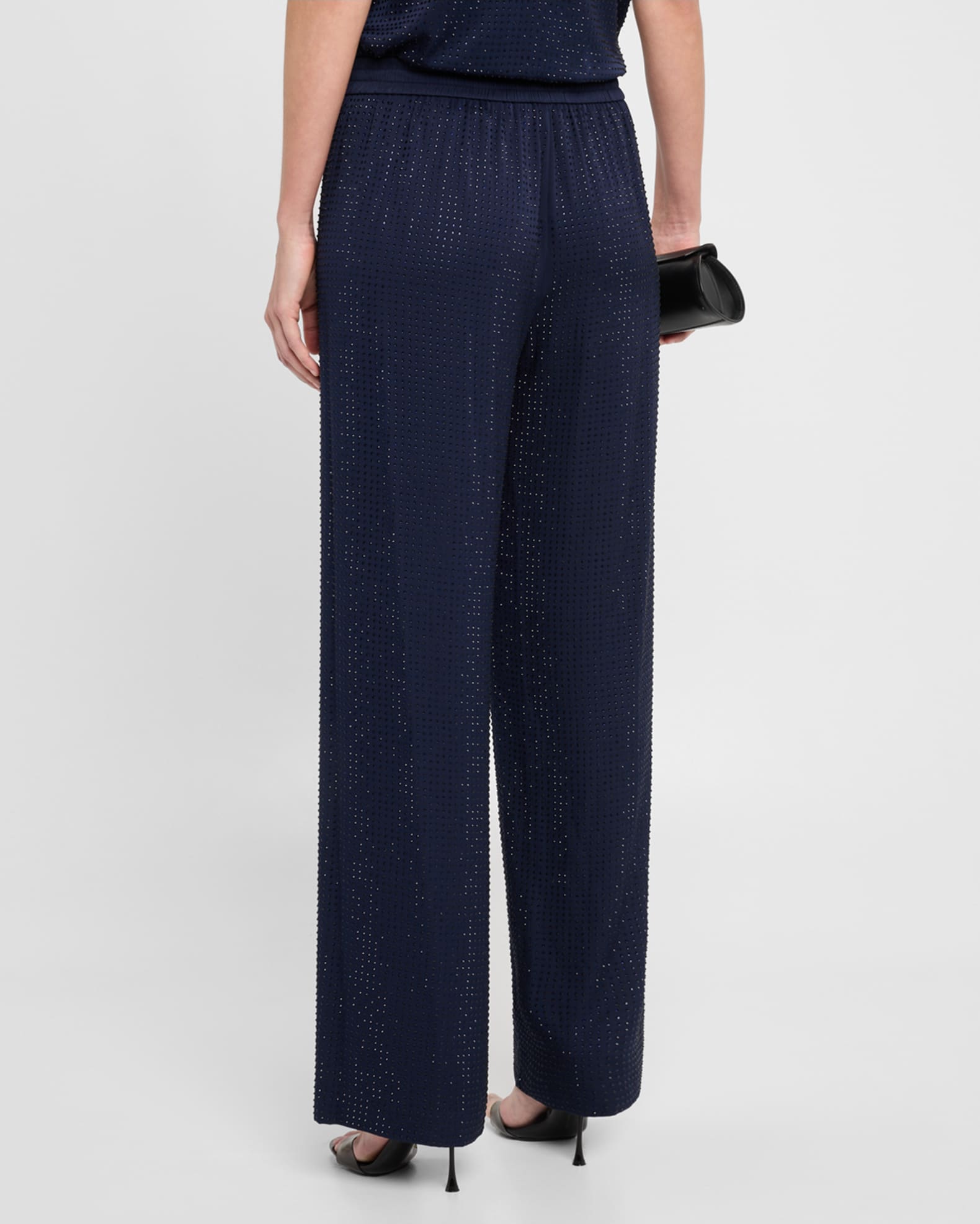 Davi & Dani Rhinestone Elastic Waist Wide Leg Pants