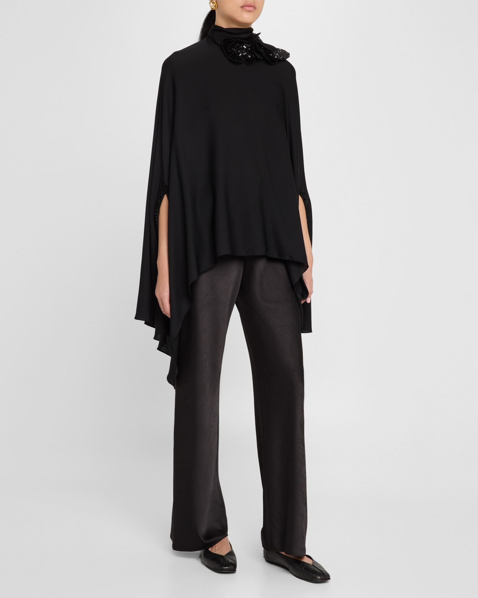 Bead-Trim Floral Applique Cape Blouse 1