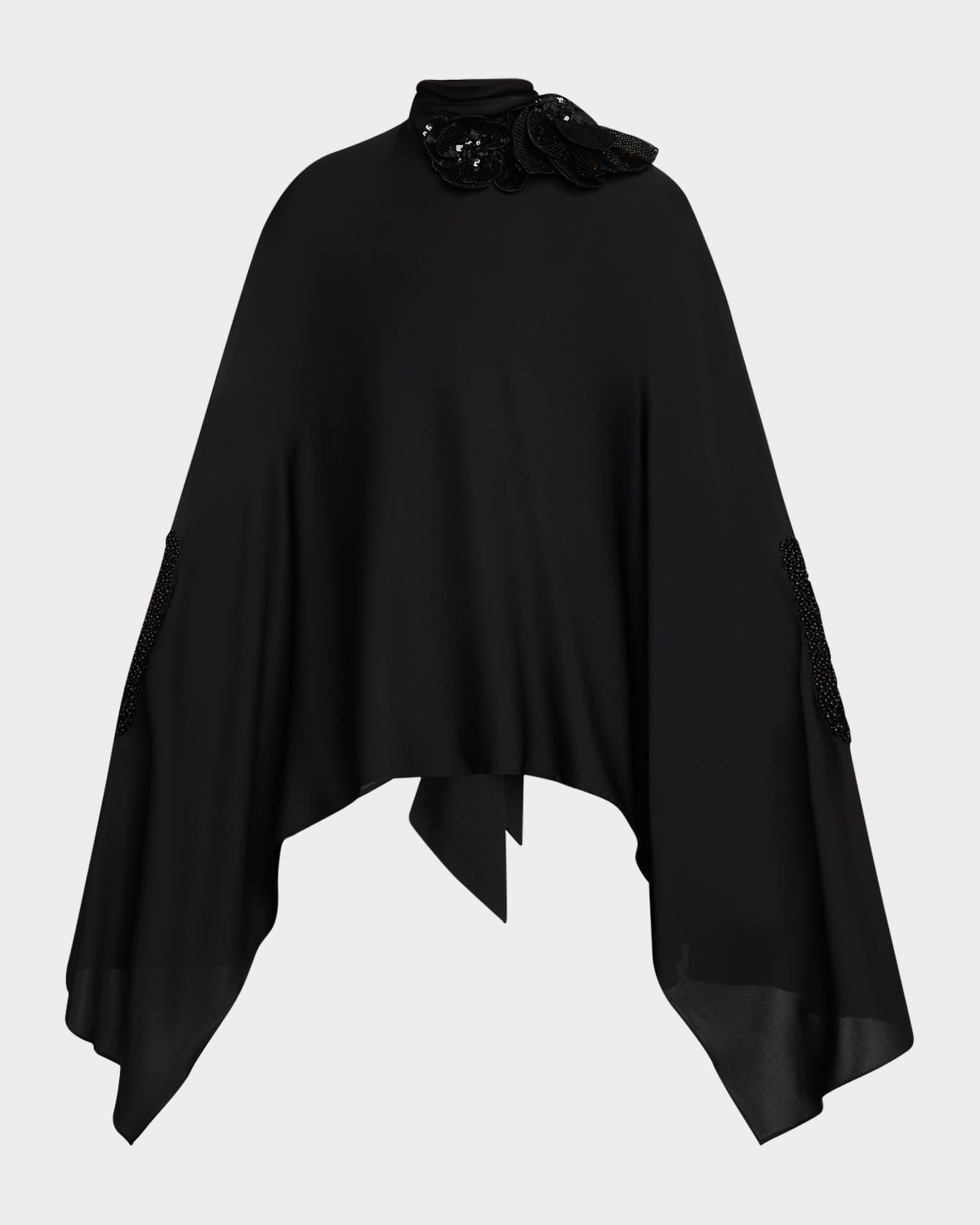 Bead-Trim Floral Applique Cape Blouse 0