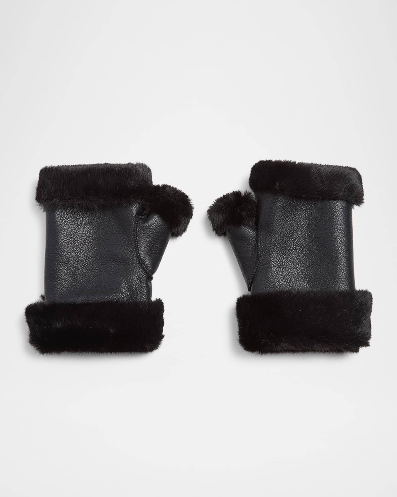 Gstaad Faux Fur and Leather Fingerless Mittens