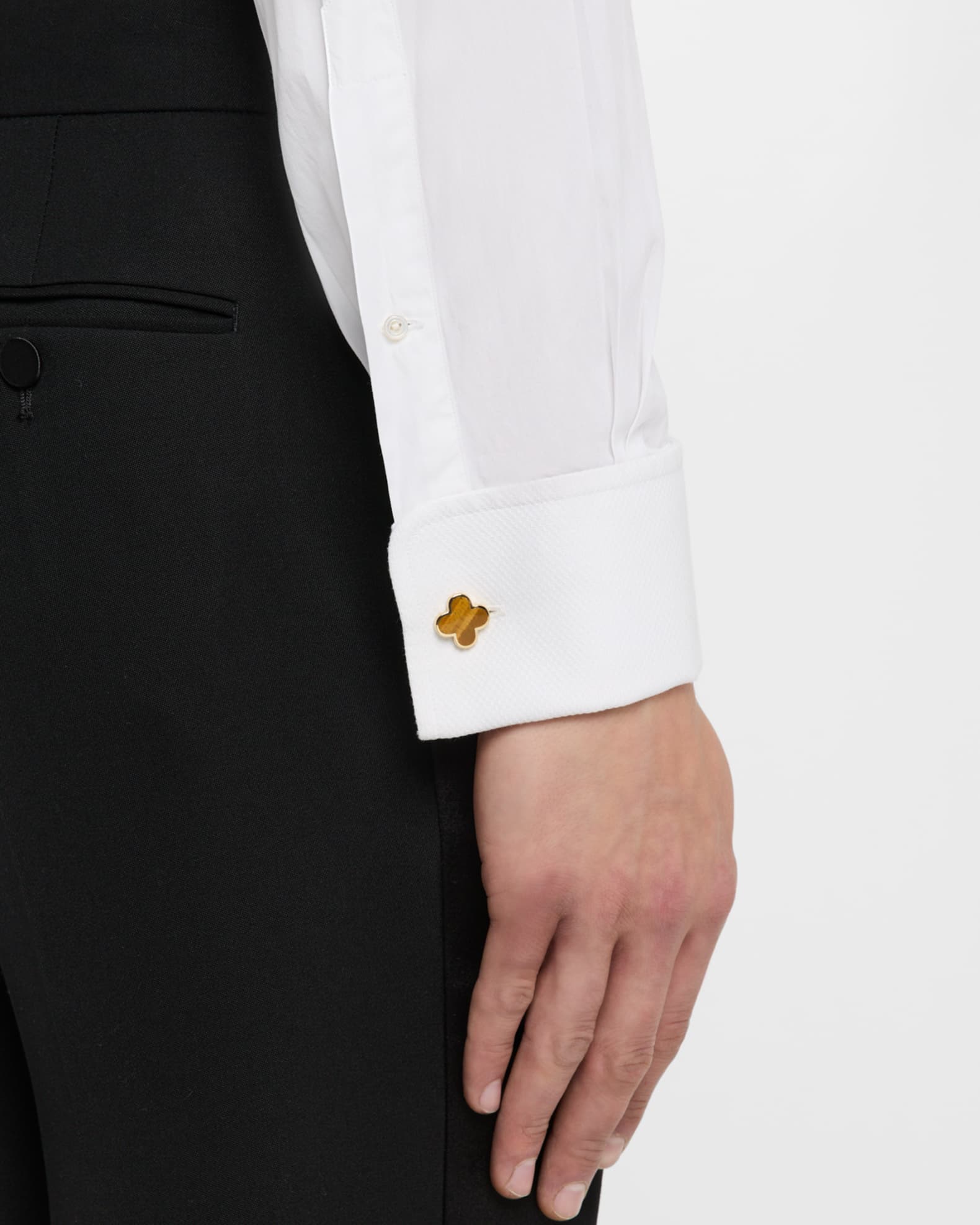 Men's 18K Gold Vermeil Four Leaf Clover Tiger's Eye Cufflinks 1