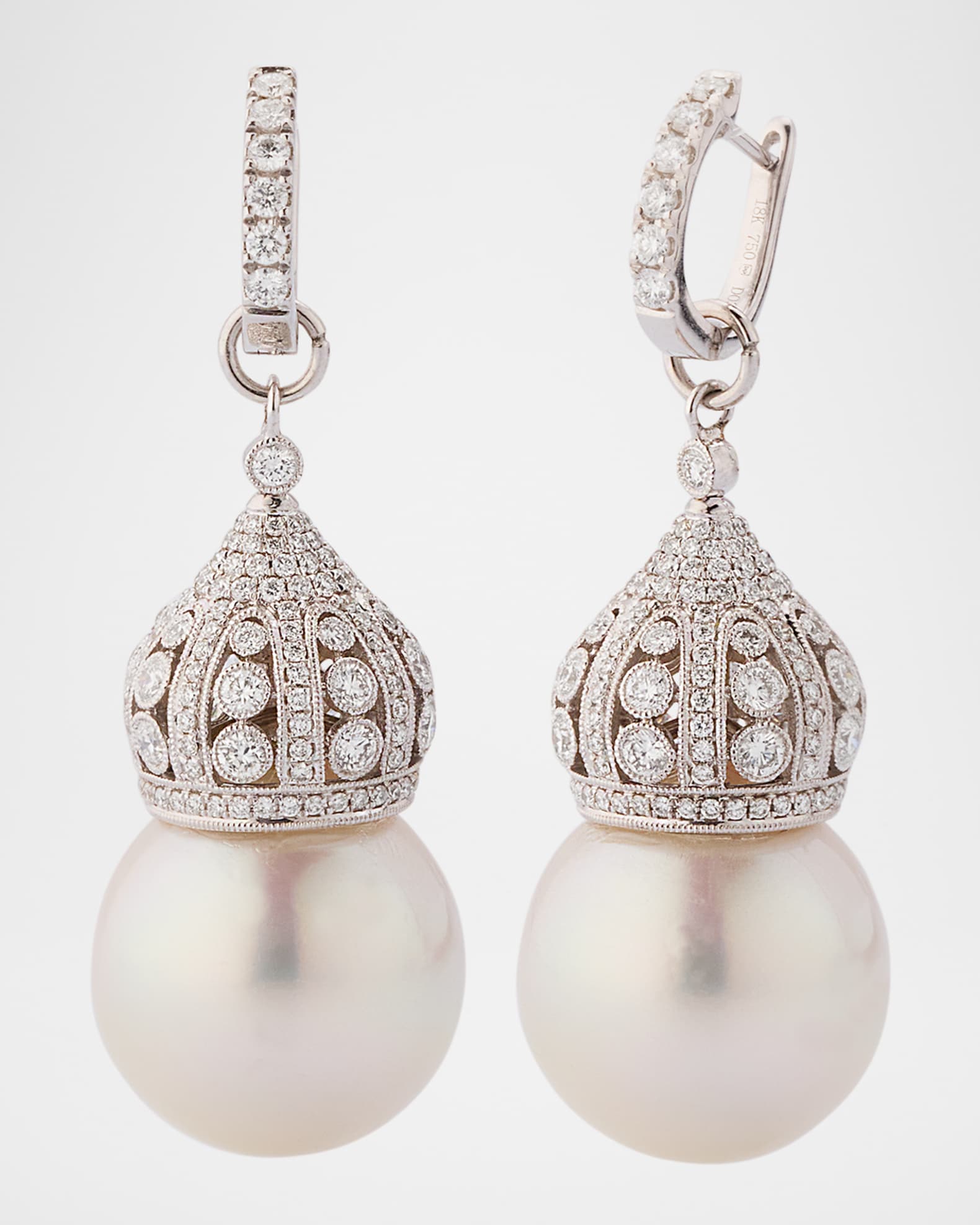 18K White Gold Diamond and South Sea Pearl Earrings 0