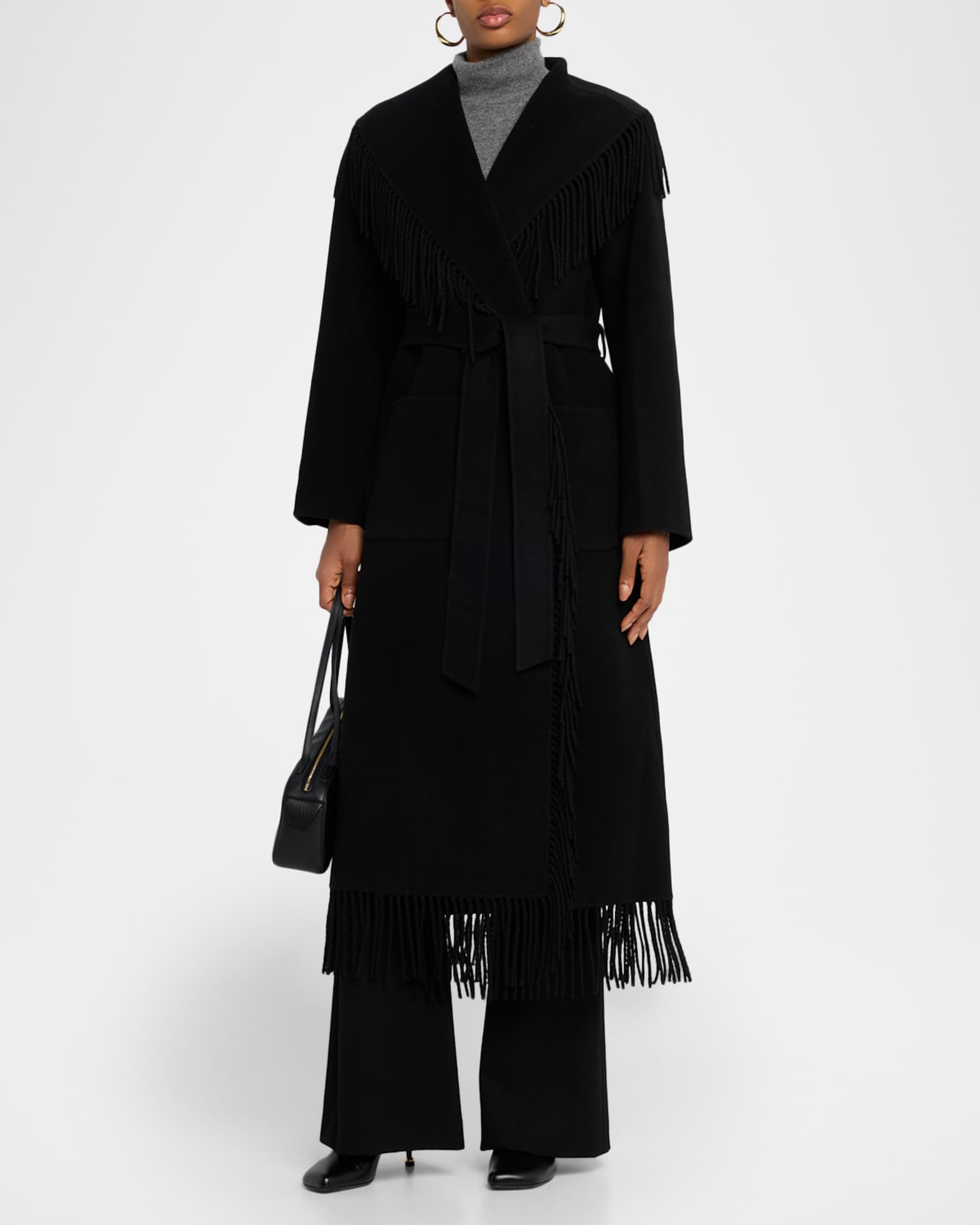 SIMKHAI Carrie Belted Fringe Robe Coat | Neiman Marcus