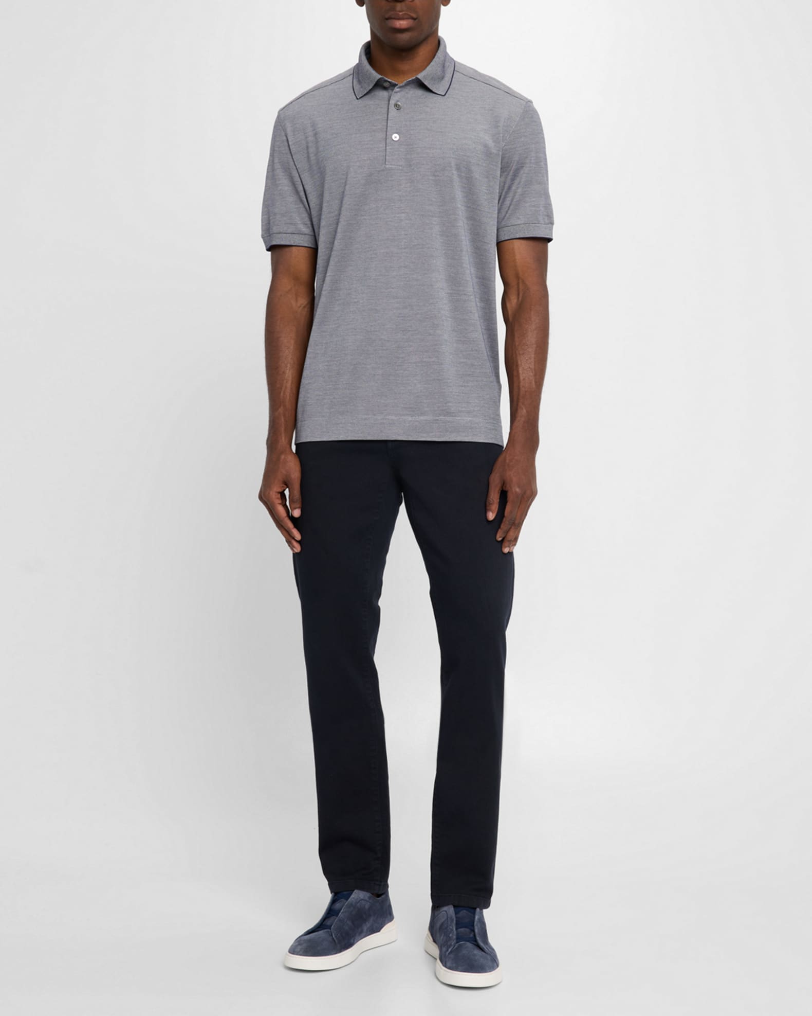 Men's Melange Cotton and Silk Polo Shirt 1
