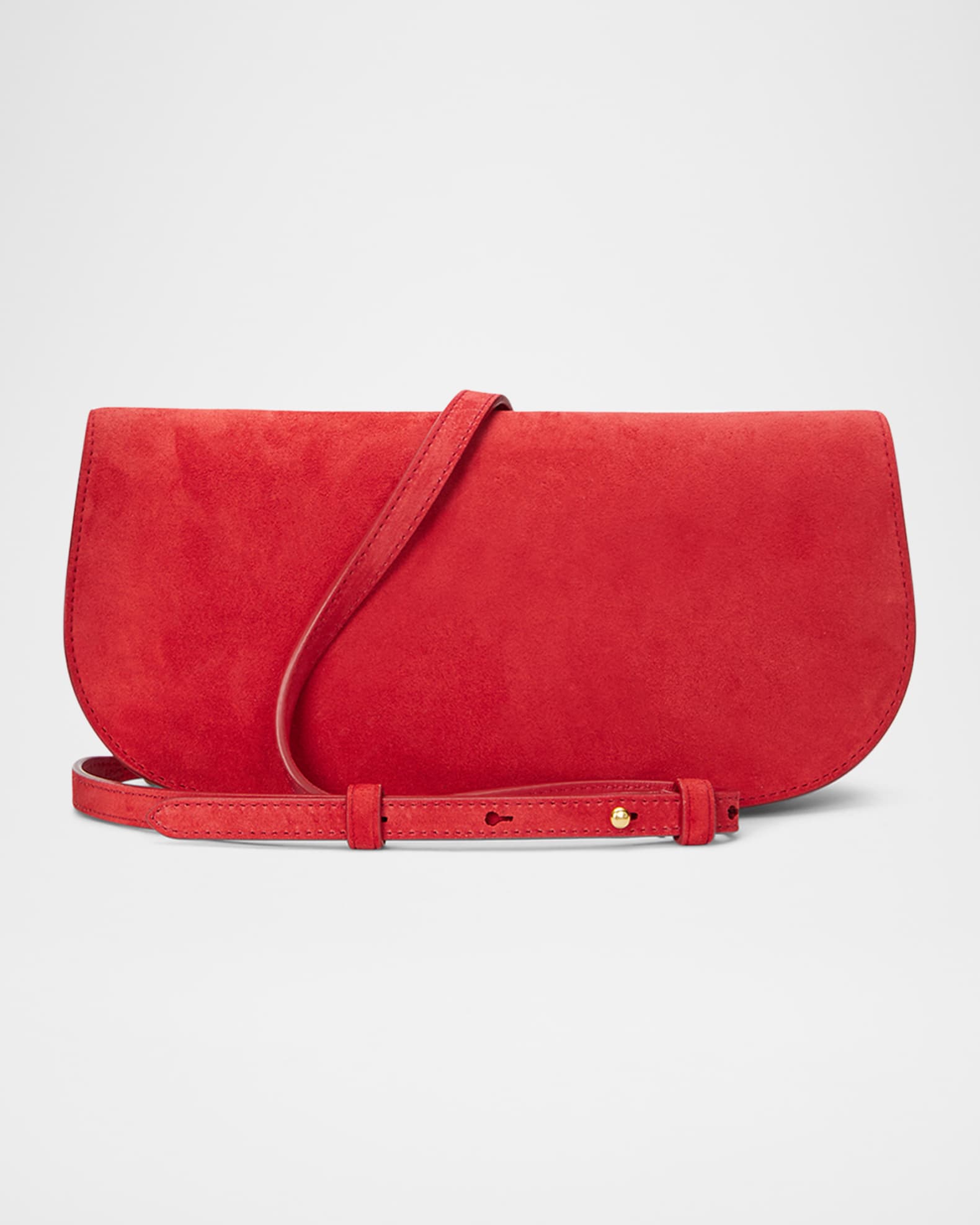 Red suede clutch purse top