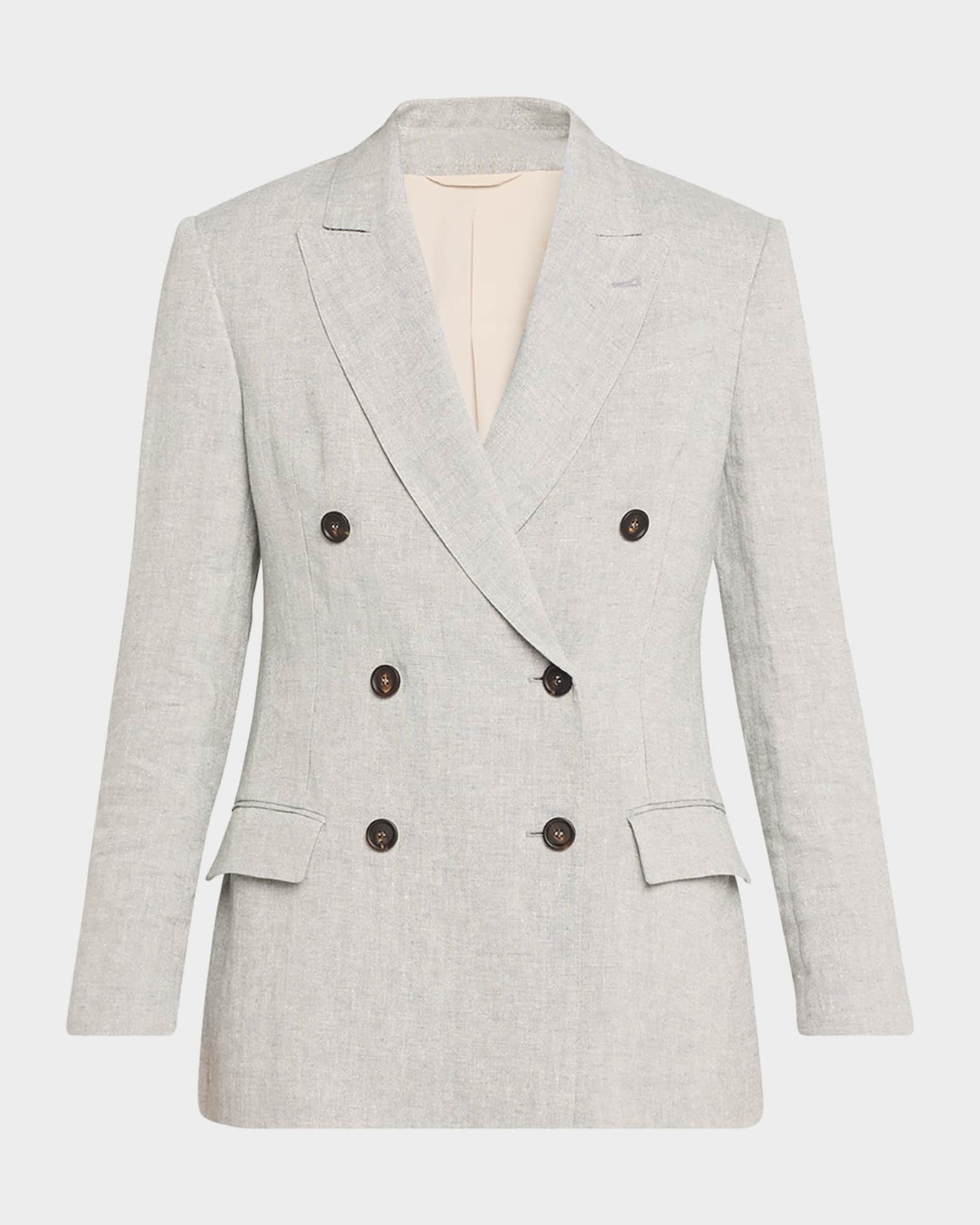 ジャケット BRUNELLO CUCINELLI SPARKLING CANVAS DOUBLE-BREASTED JACKET Brunello Cucinelli Metallic Canvas Linen Double-Breasted