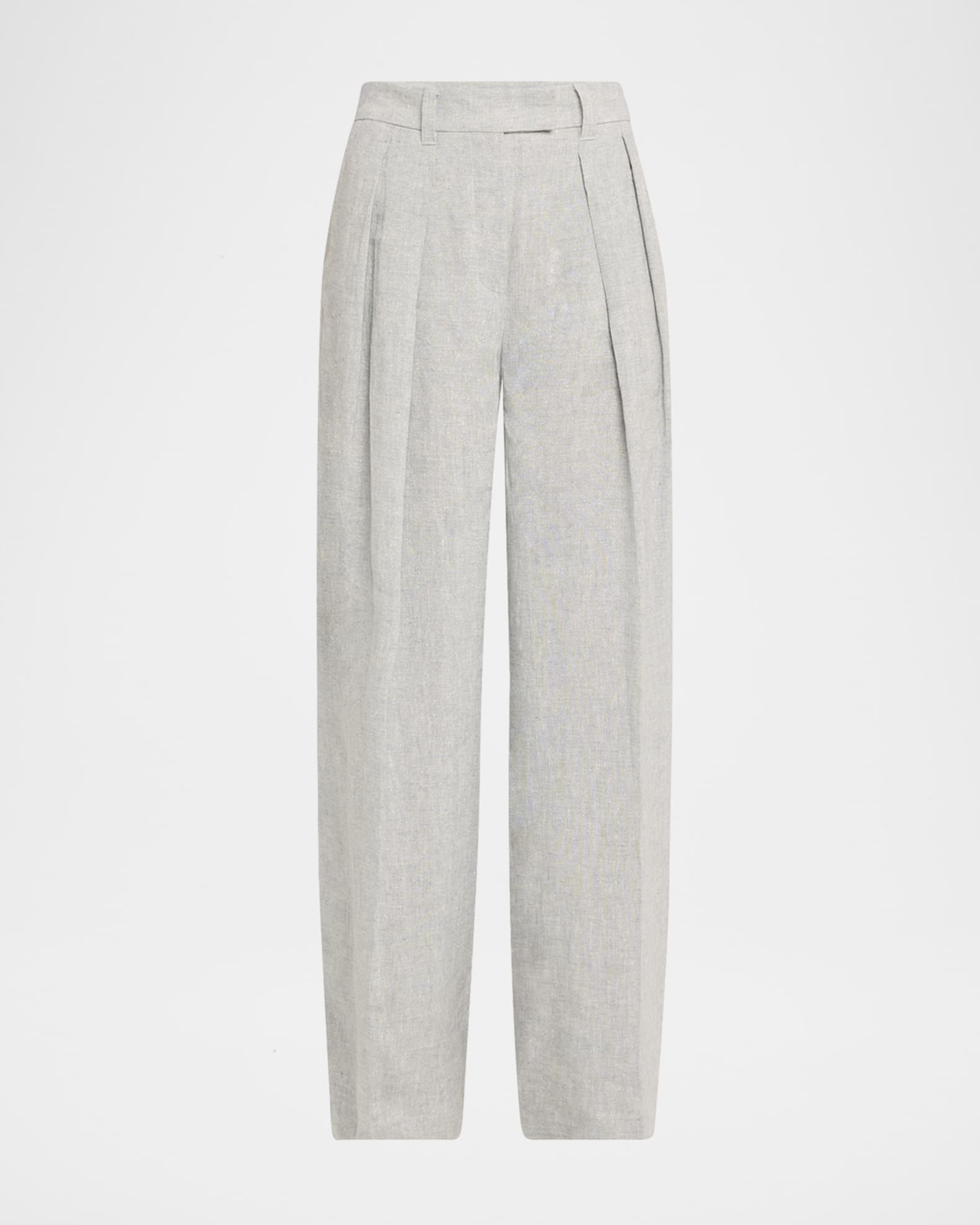 Sparkling Linen Canvas Pleated Wide-Leg Trousers 0