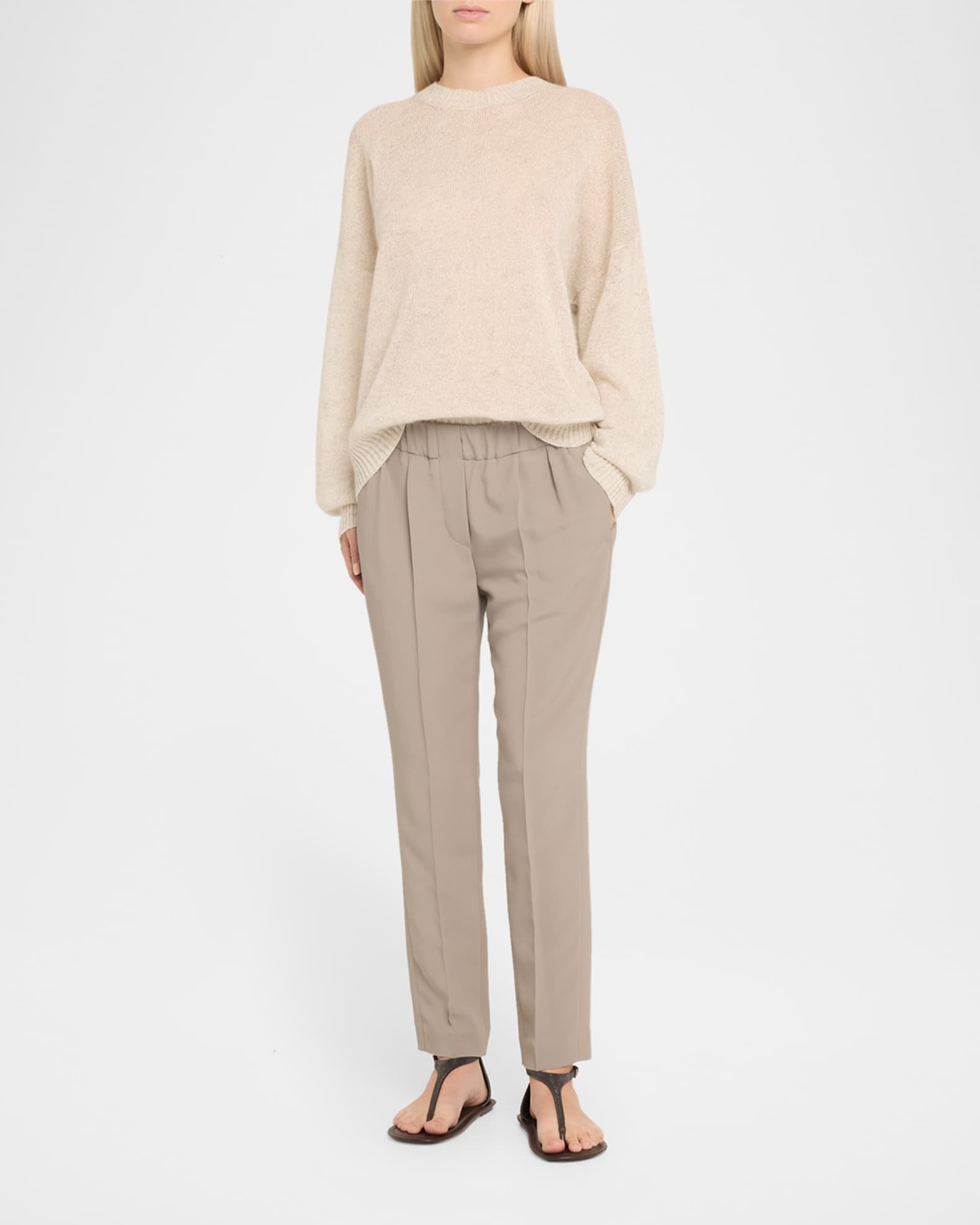 Straight-Leg Ankle Silk Pull-On Pants 1