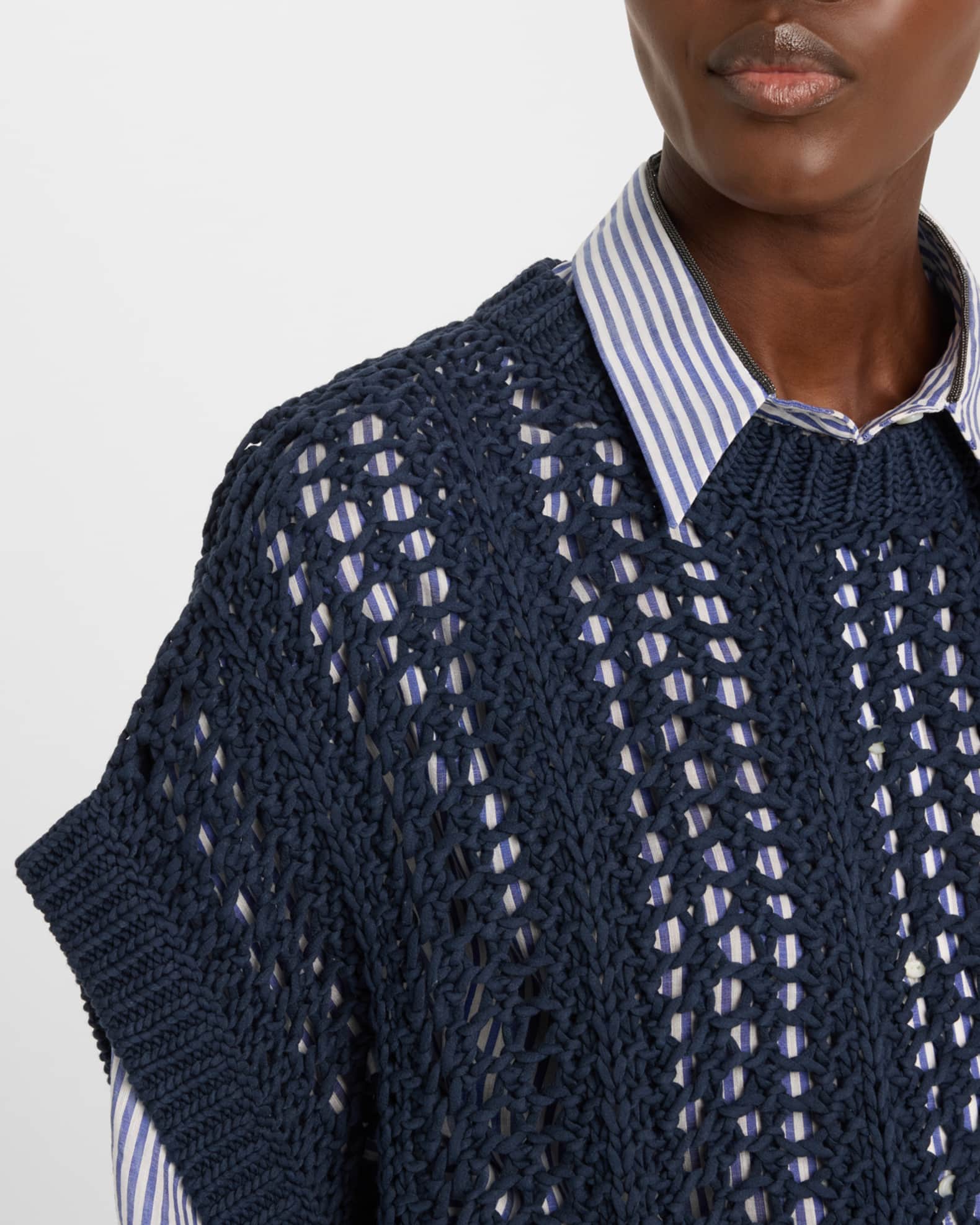 Brunello Cucinelli Short-Sleeve Cotton Springtime Net Knit